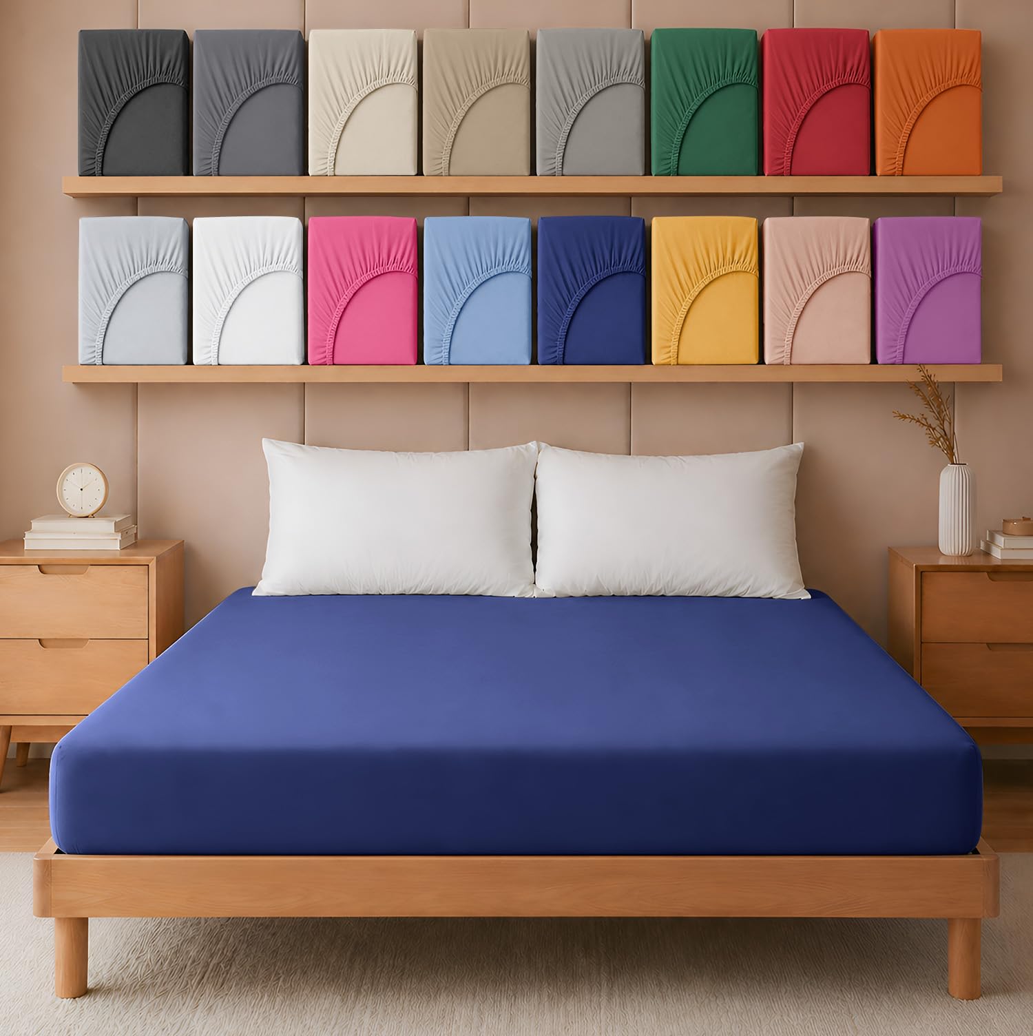 Hafaa Navy Single Fitted Sheet – Easy Care 25 Cm Deep Brushed Microfibre Elastic Fitted Bed Sheets- Shrinkage And Fade Resistant (91 X 191 Cm)