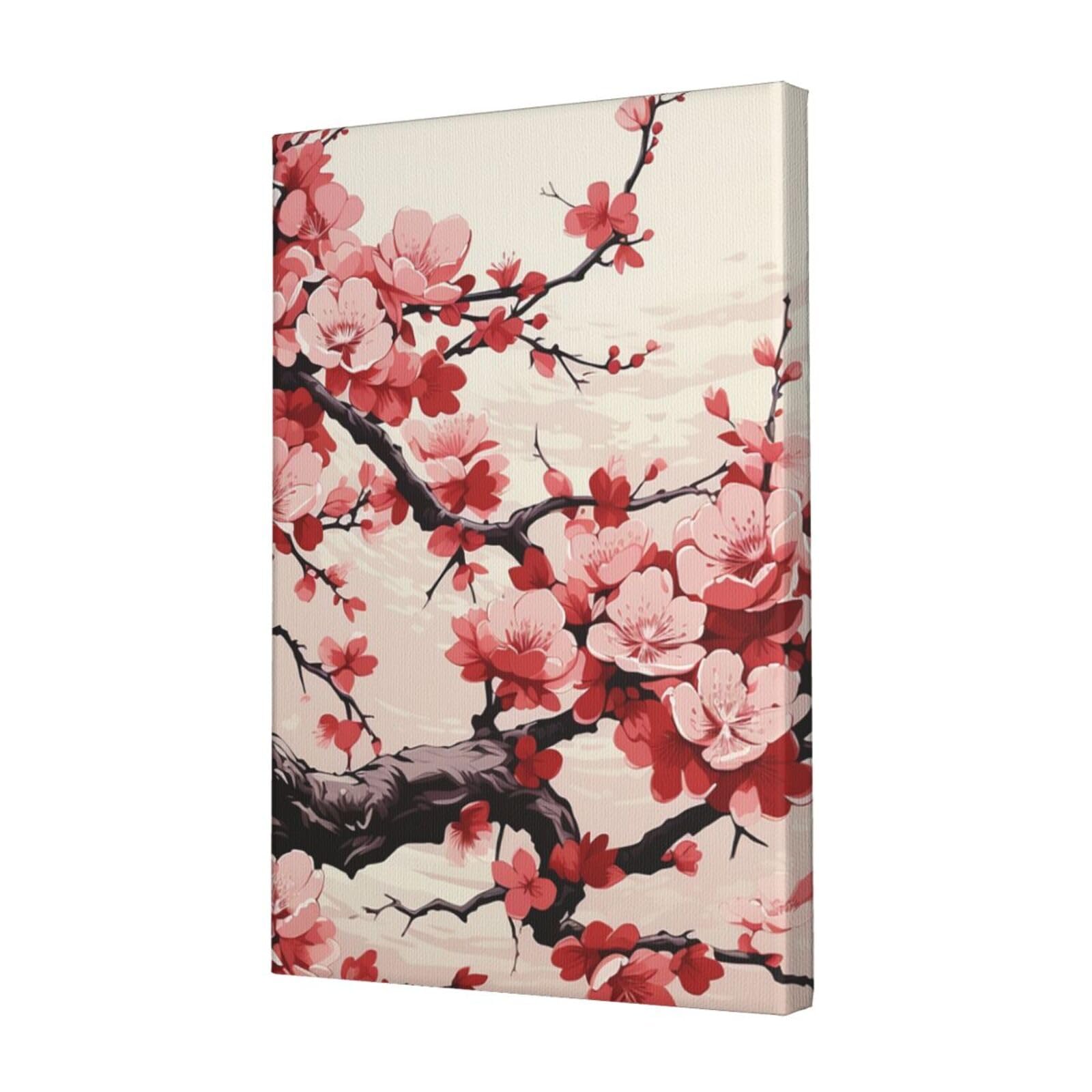 KLOPH Japanese Floral Cherry Blossom Canvas Wall Art for Living Room 12"x18" Modern Artwork Painting for Bathroom Hanging Canvas Prints Aesthetic Wallart for Bedroom Kitchen Office Wall Decor