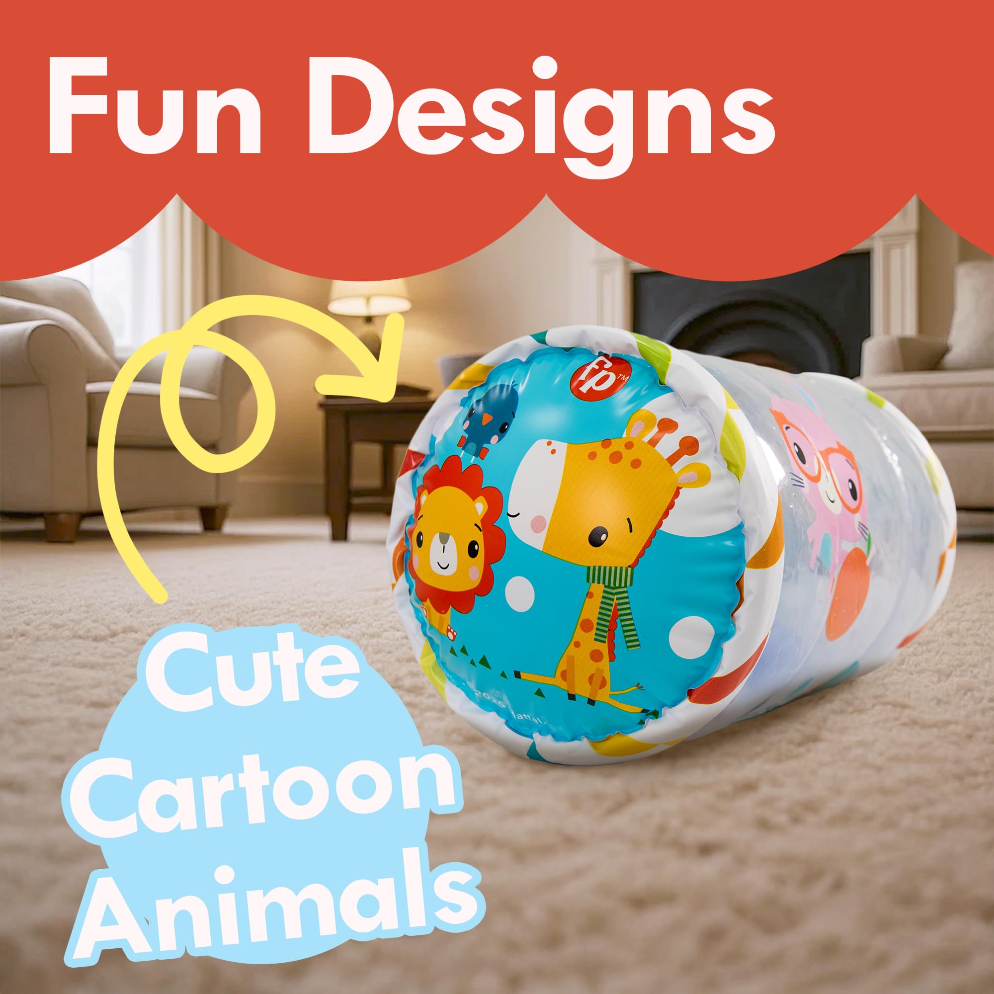 Fisher-Price Inflatable Baby Roller - Sensory Tummy Time BabyToy for Crawling - Animal Design, Multi - Image 2