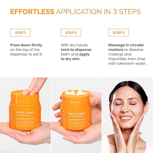 PLANTIFIQUE Korean Cleansing Balm Makeup Remover with Mango & Papaya Extracts, Hyaluronic Acid and Ceramide - Nourishing Melting Cleanser for All Skin Types 1.41 oz / 40 g(Mango-Papaya 40g)