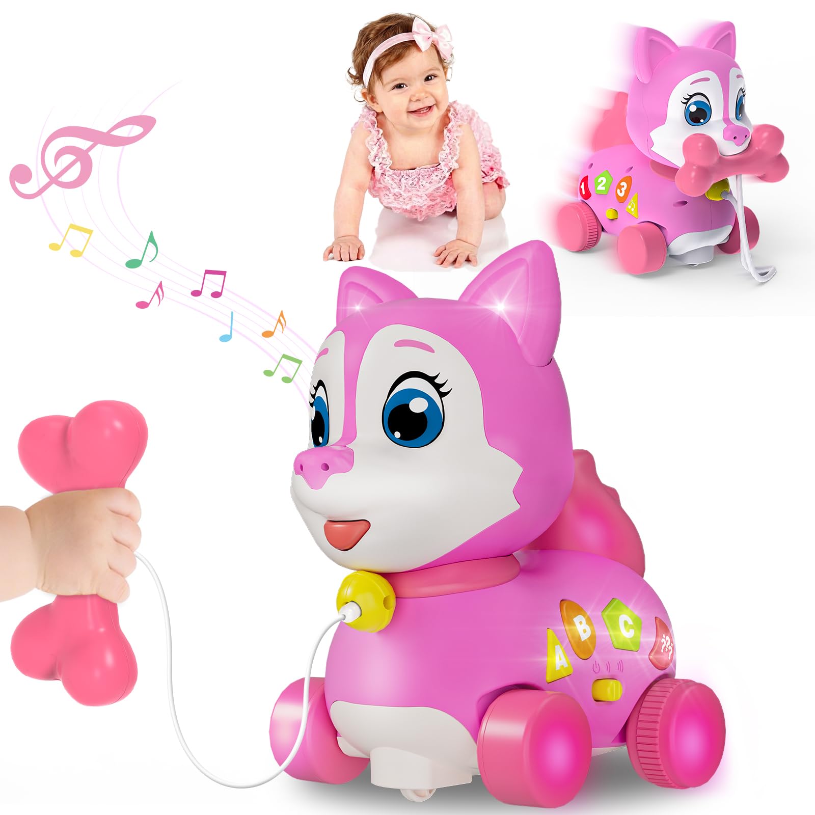 Musical Puppy Toy 6-12 Months,Baby Bilingual Toddler Learning for 1+ Year Old Girl Gift,Baby Crawling Toys,Infant Tummy Time Toy, 1st Birthday Gift