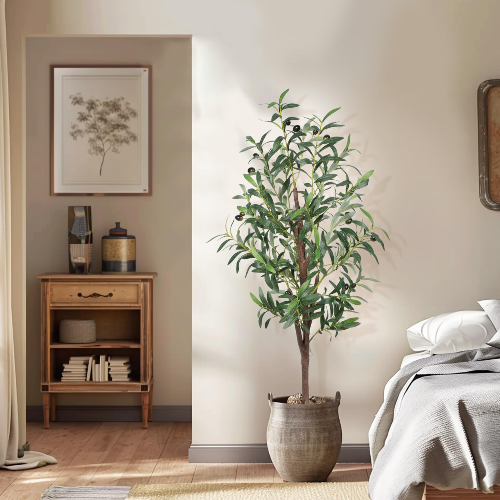 CETRD Realistic 4FT Artificial Olive Tree, Tall Artificial Plants Indoor Outdoor Fake Plant with Pot, Thicker Trunk More Leaves & Fruits Maintenance-Free Faux Tree for Office Home Shop Decor(120CM)