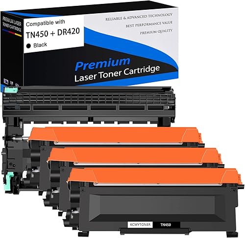 Paquete de 3 cartuchos de tóner negro TN450 de alto rendimiento + 1 paquete DR420 de repuesto de unidad de tambor compatible con impresora Brother