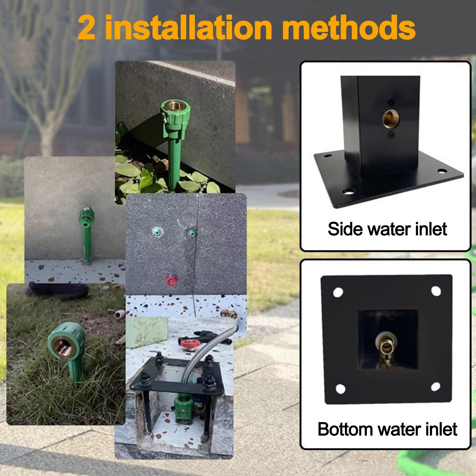 Columna de Agua Vertical de Acero Inoxidable para Jardín, Grifo de Doble Salida, Soporte Independiente para Manguera, Anticongelante, para Lavado y Riego de Autos(60cm/23.6in)