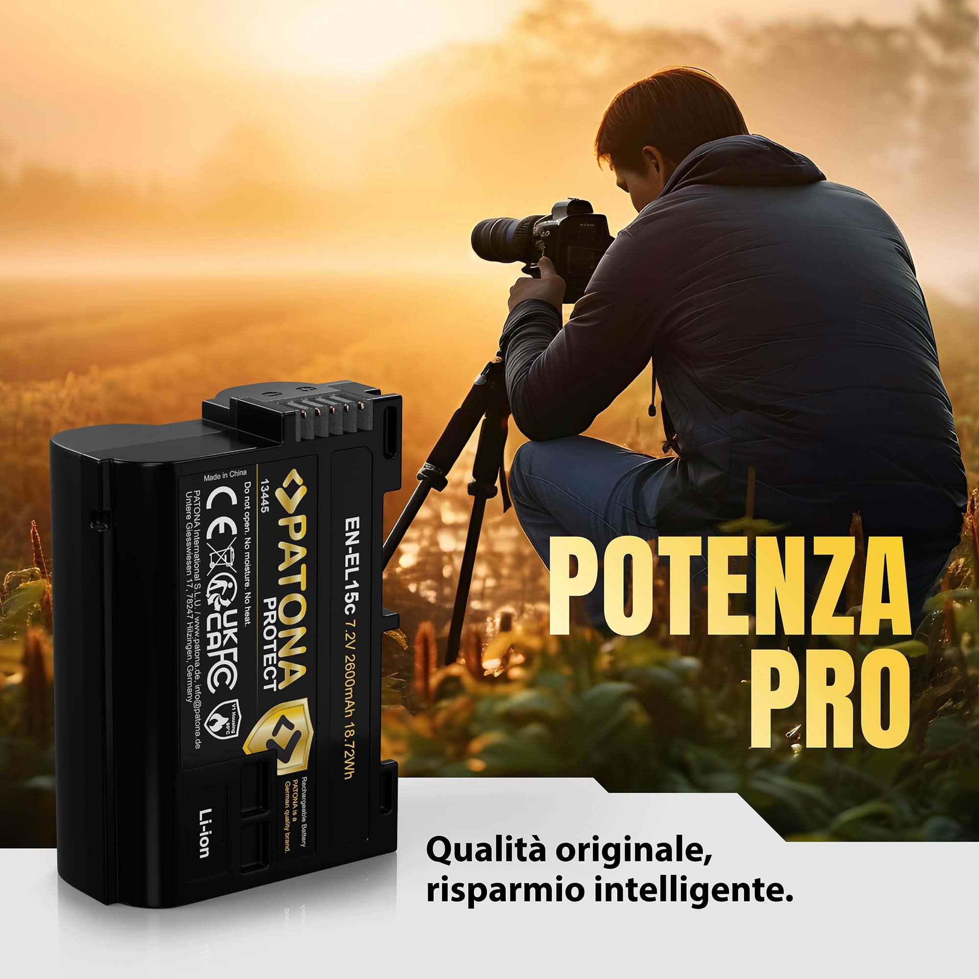 PATONA 2x Protect Batteria EN-EL15c (2600 mAh) – ricambio per Nikon EN-EL15 EL15b EL15c – compatibile con Z5 Z6 II/III Z7 II Z8 Zf D850 D780 D7500 – sensore NTC e guscio V1