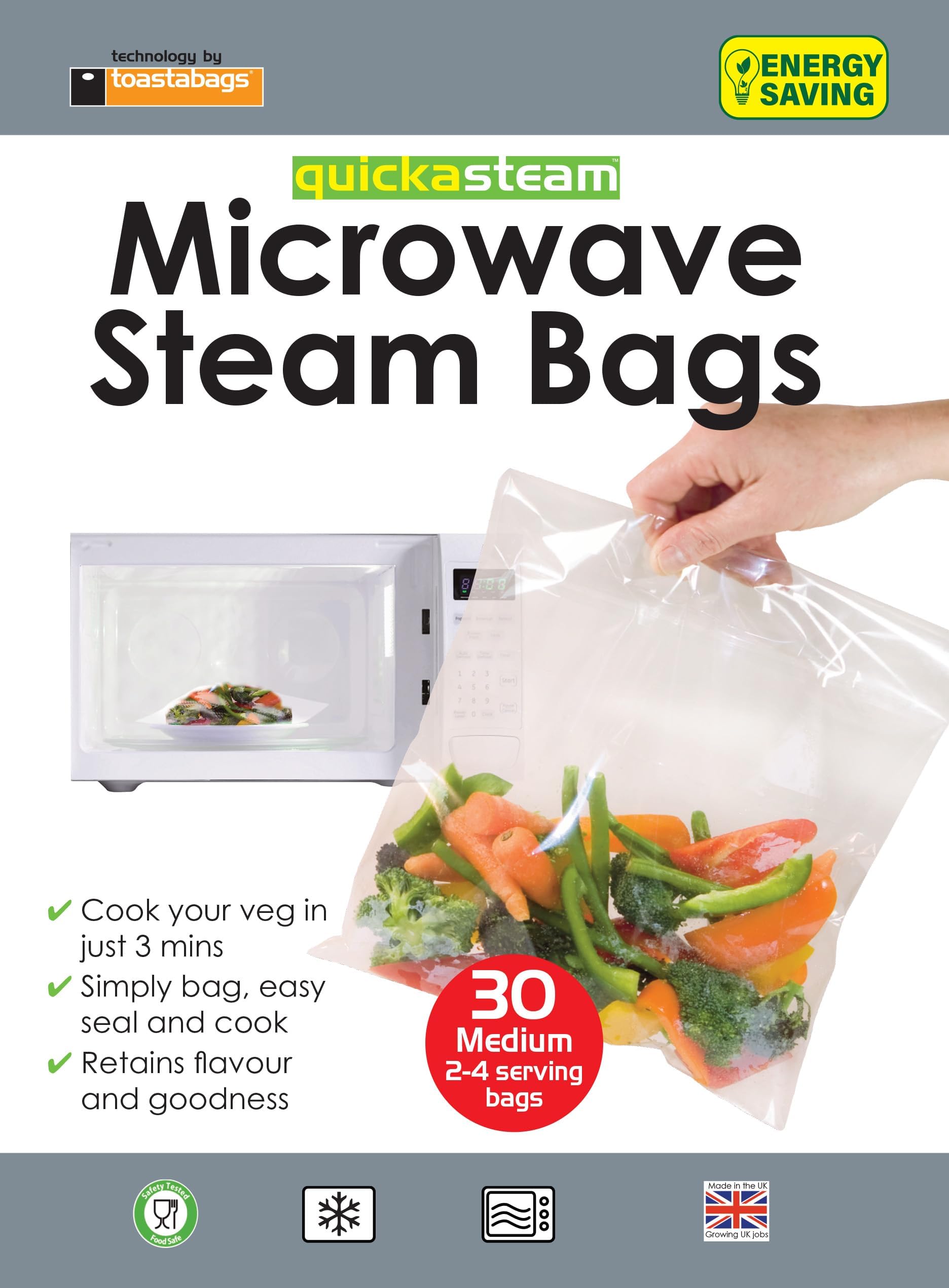 Toastabags Quickasteam Pack of 30 Medium Microwave Cooking Bags, Transparent, 5060080675807