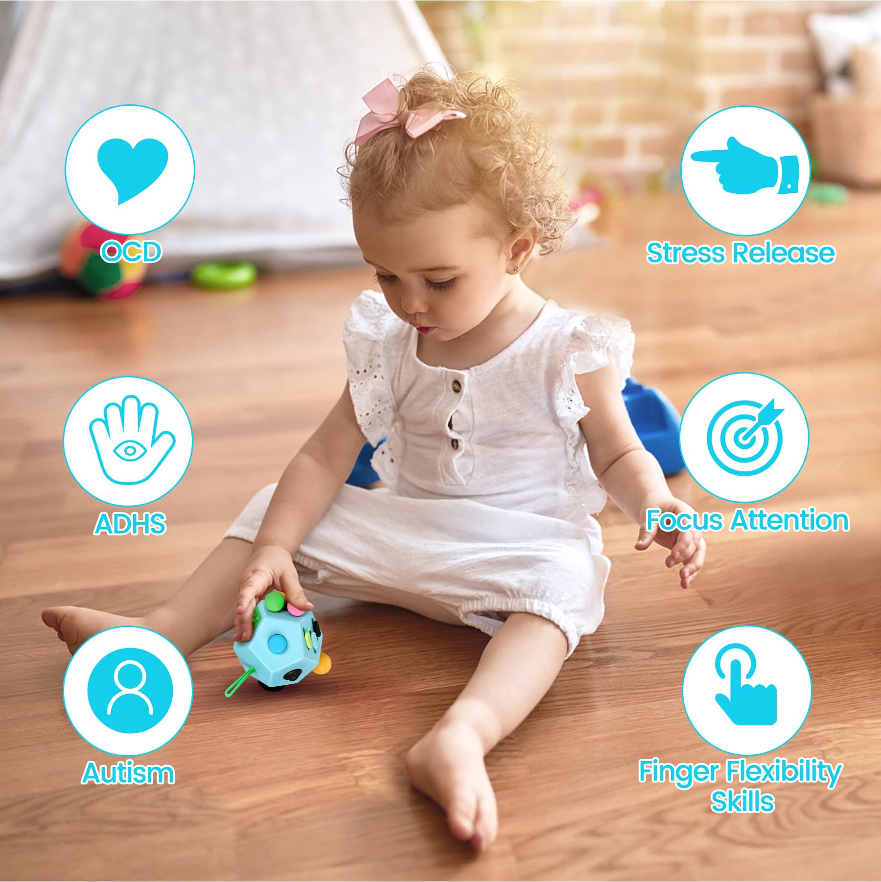 VCOSTORE Fidget Cube with 12 Sides - Original Cubo Antiestres Adultos Dado Antiestres Fidget Cube Toy for All Ages with ADHD, Add, ASD, ADHD — view 6