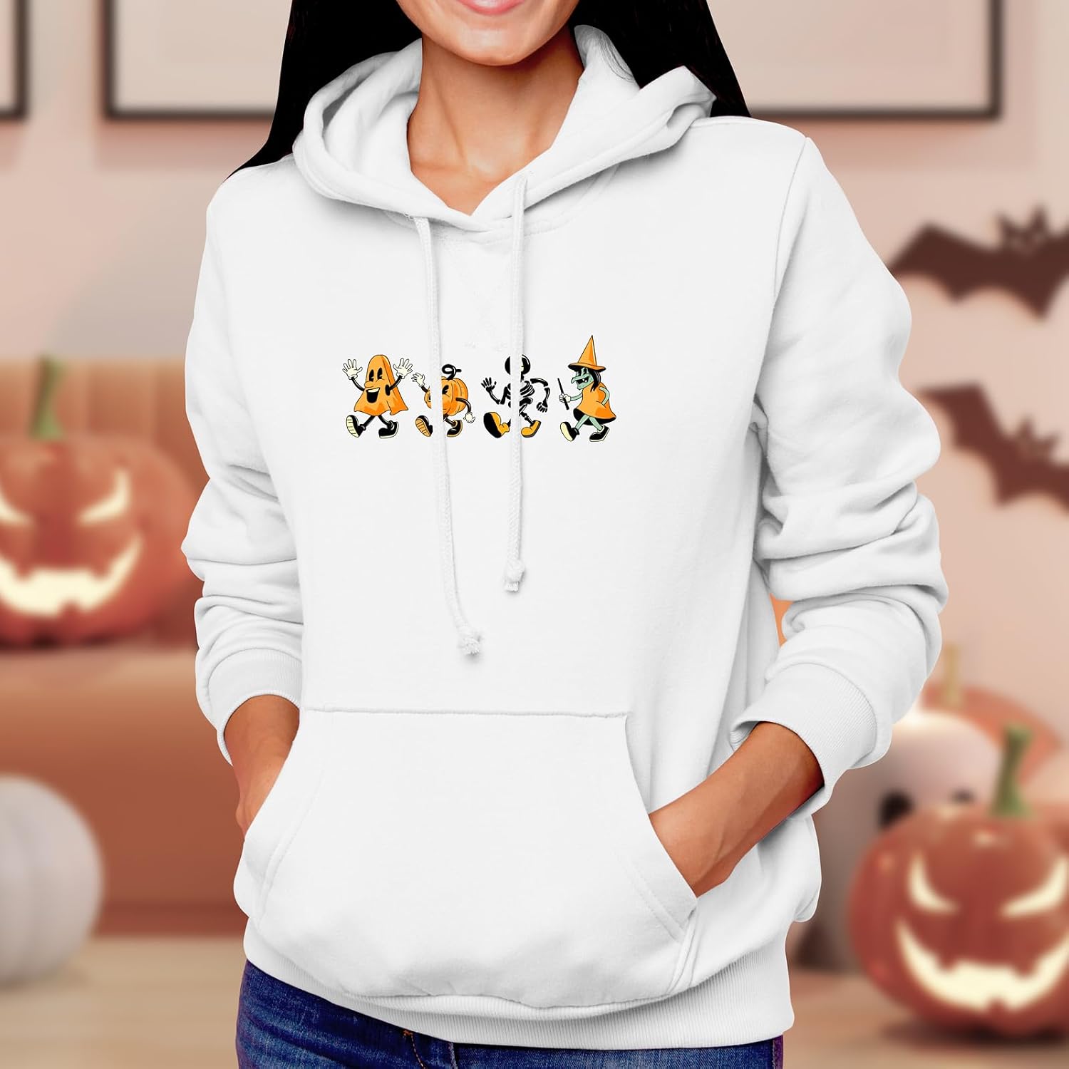 GotPrint Trick Or Treating Cozy Crewneck Halloween Hoodies, Cute Ghost Graphic Long Sleeve For Men, Women Lightweight Hoodies