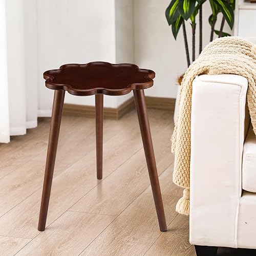 Chunful Moderna mesa auxiliar redonda de madera pequeña de 15 x 15 x 22 pulgadas, mesa auxiliar de Martini de madera maciza de mediados de siglo
