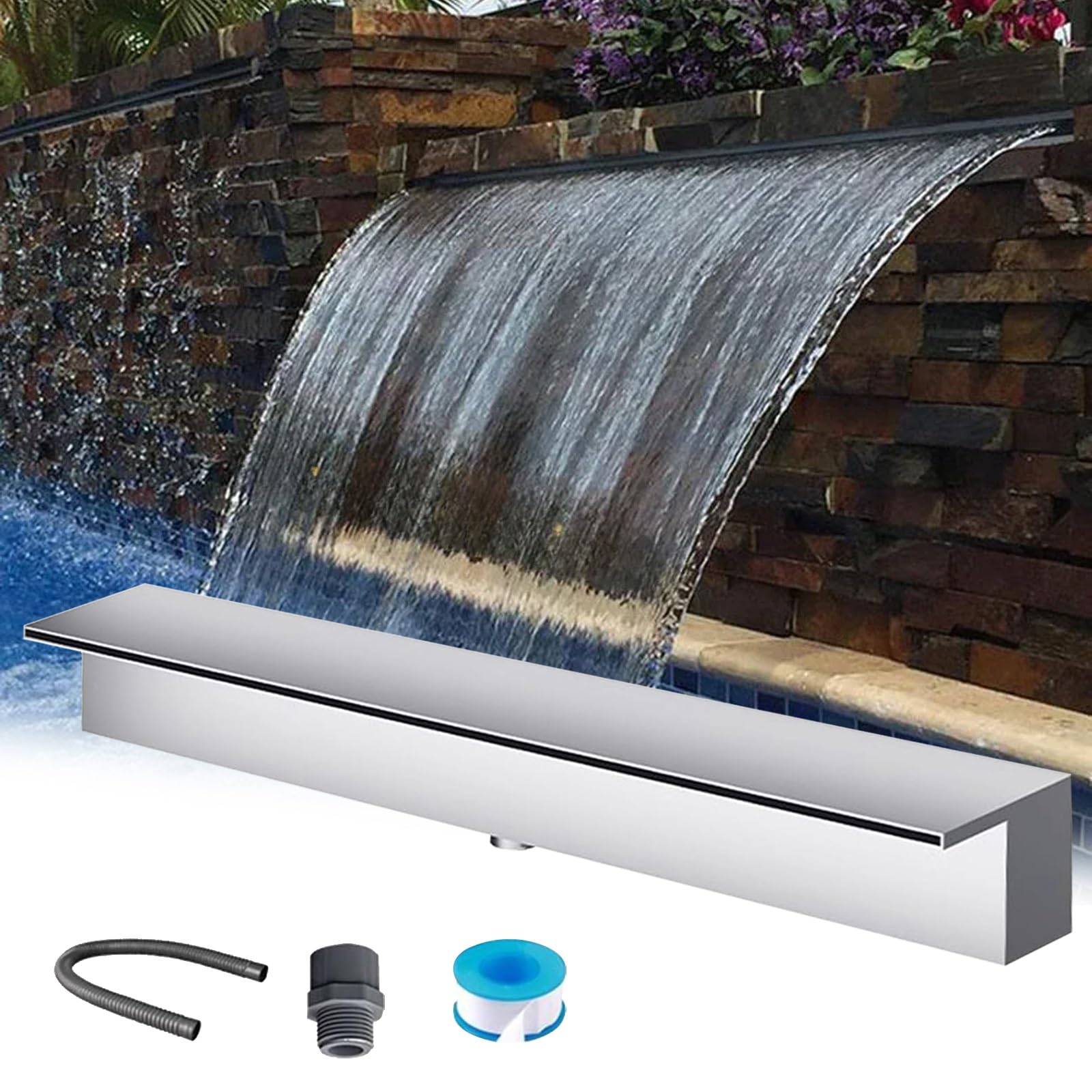 Kit per fontana in acciaio inossidabile 304, con tubo lungo, per stagni all'aperto, cascate e parchi (46/117 cm)