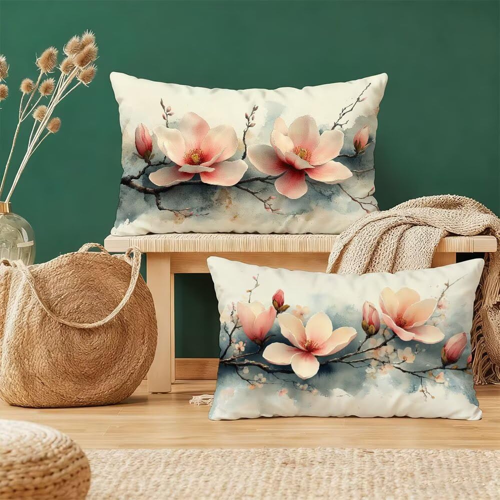 Taie d'oreiller rectangulaire fleur rose pour sublimer le canapé du salon ou le lit