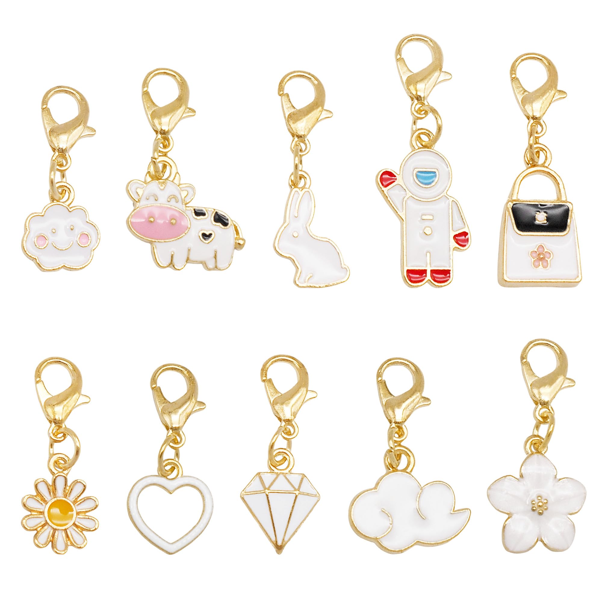 Julie Wang 20PCS 10 Styles White Enamel Pendants with Lobster Clasps Zinc Alloy Charms for Necklace, Bracelet, Jewelry Making, Shoe Decor, Bag Accessories DIY Craft Supplies
