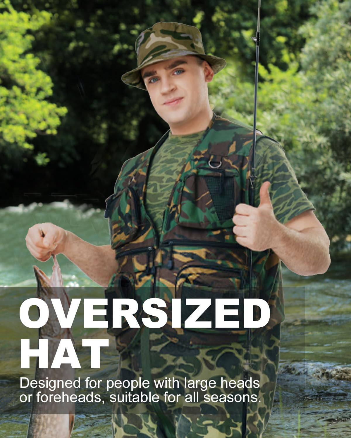 Feng Shui， Sombreros para el Sol L/XL/XX-Large,Sombreros de Pesca Reversibles Grandes,Sombrero de Pescador con protección UV de Doble Cara para Golf, Senderismo al Aire Libre