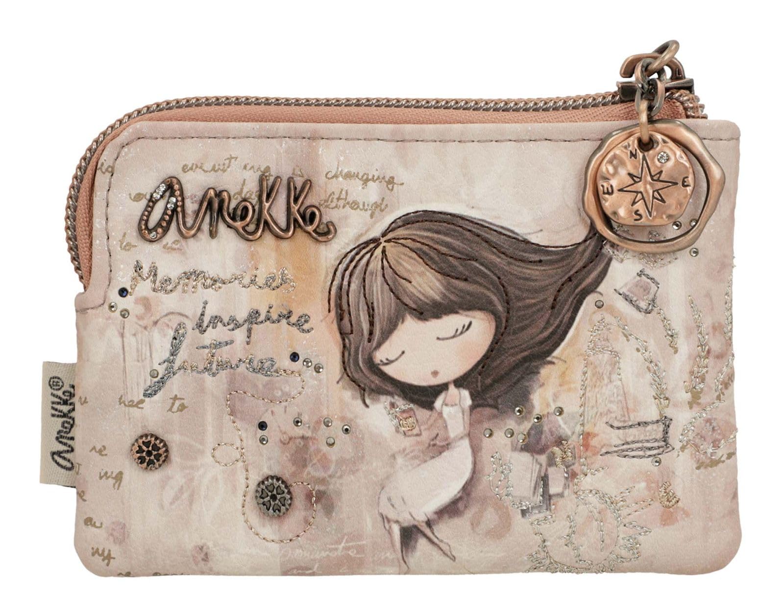 Anekke Monedero Pequeño Memories - Estilo Práctico con 2 Bolsillos Traseros | Interior Forrado y Cierre Cremallera | Medidas: 12x8x1 cm