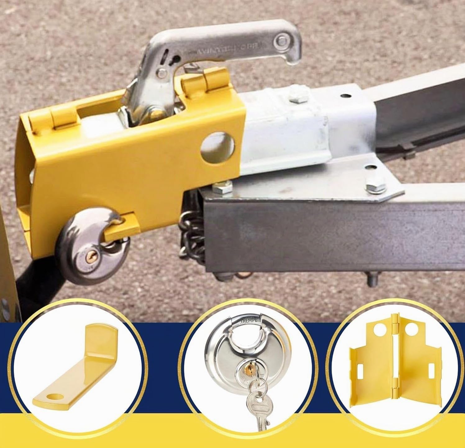 Hyfive Le Verrouillage de l'attelage pour Caravane/remorque Robuste en Acier avec Cadenas