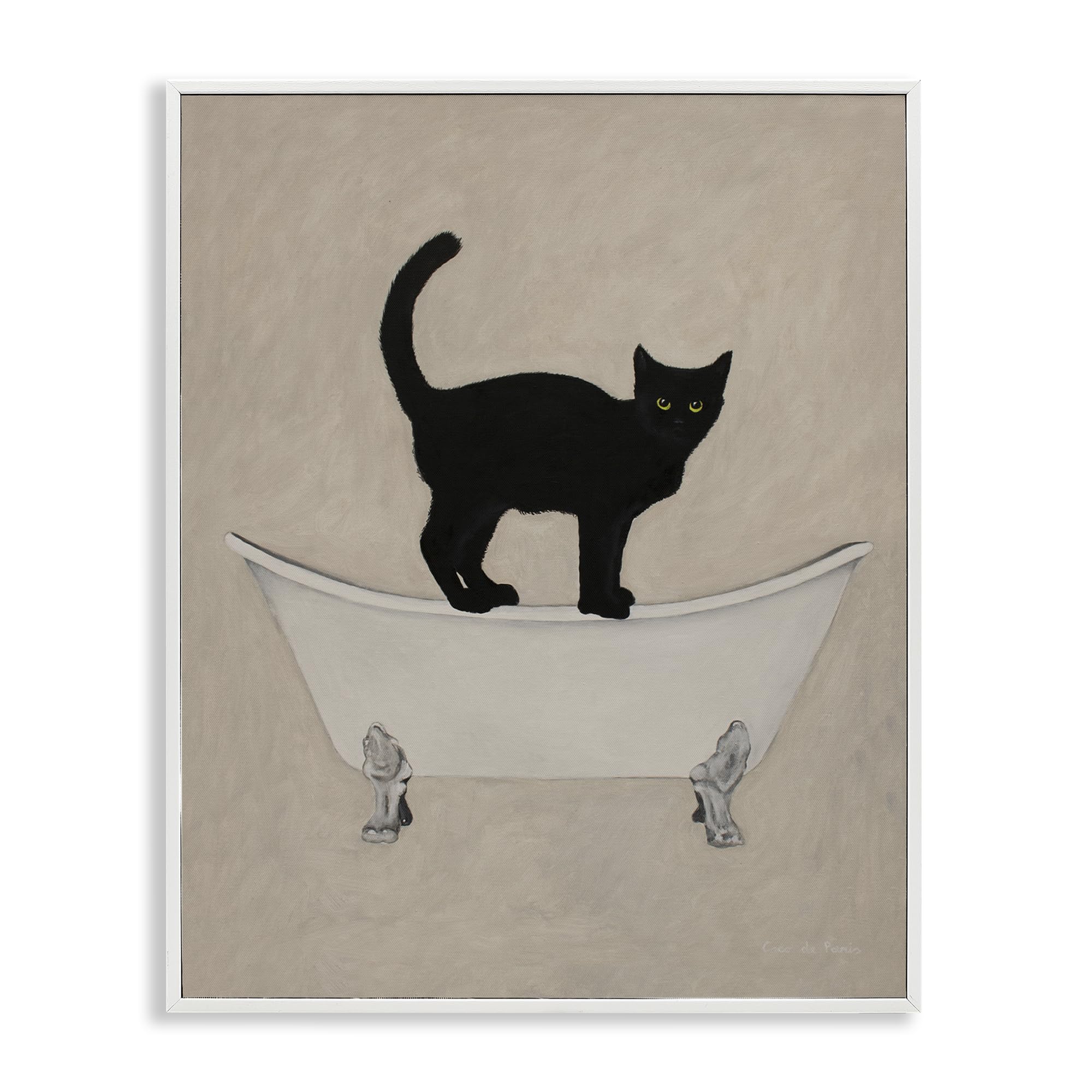 Black Cat Claw Foot Bathtub Bathroom, 16 x 20 Inch Framed Giclée Print