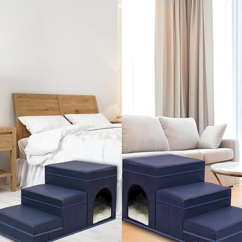 Miniatura 6 de PUPPAW - Escaleras para perros pequeños - Rampa para perros para sofá - Escaleras para gatos de 3 escalones - Escalera plegable para mascotas -