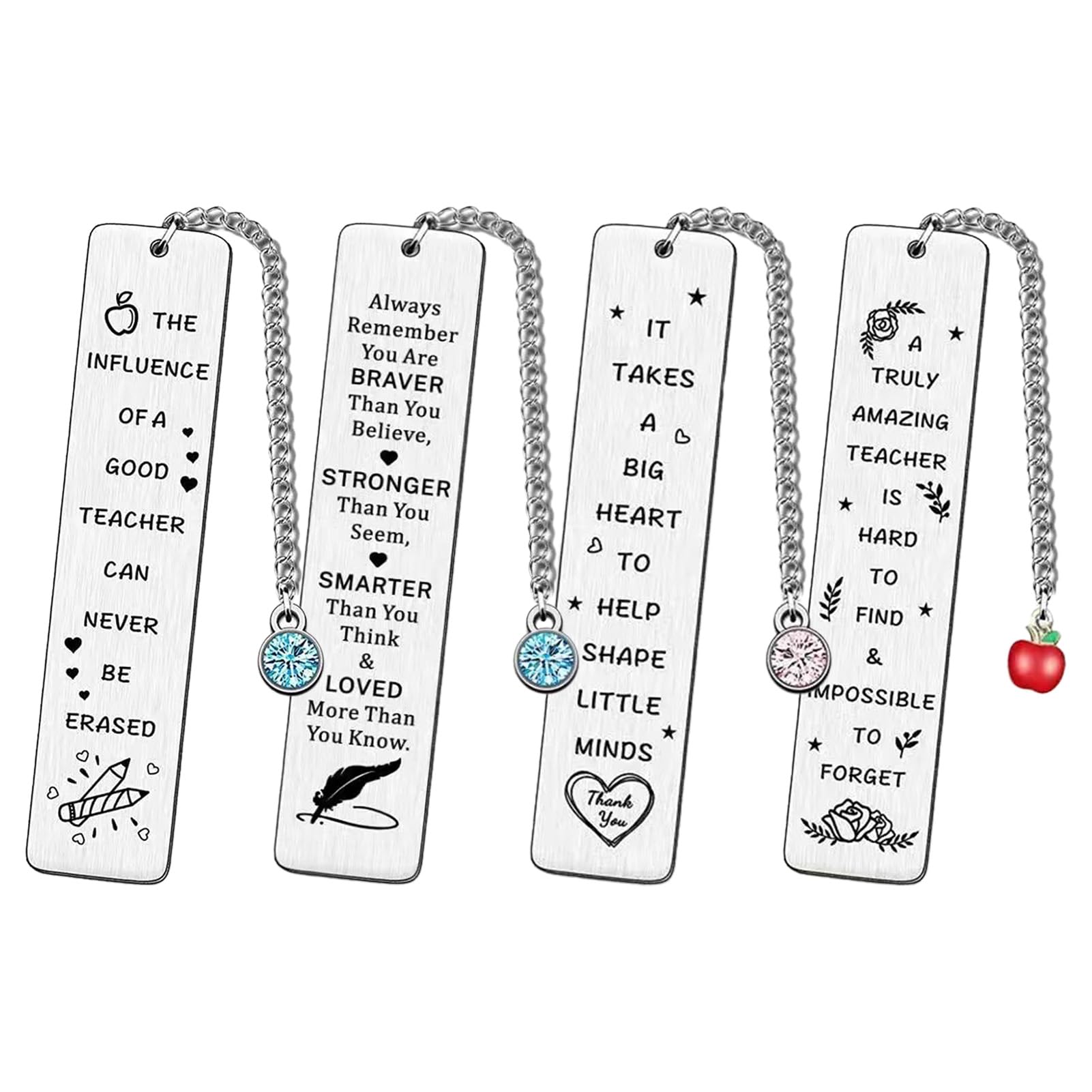 Marcapáginas de metal, 4 marcapáginas talladas, marcapáginas divertidas, regalo para amantes de los libros, profesores, amigos, estudiantes (plata)