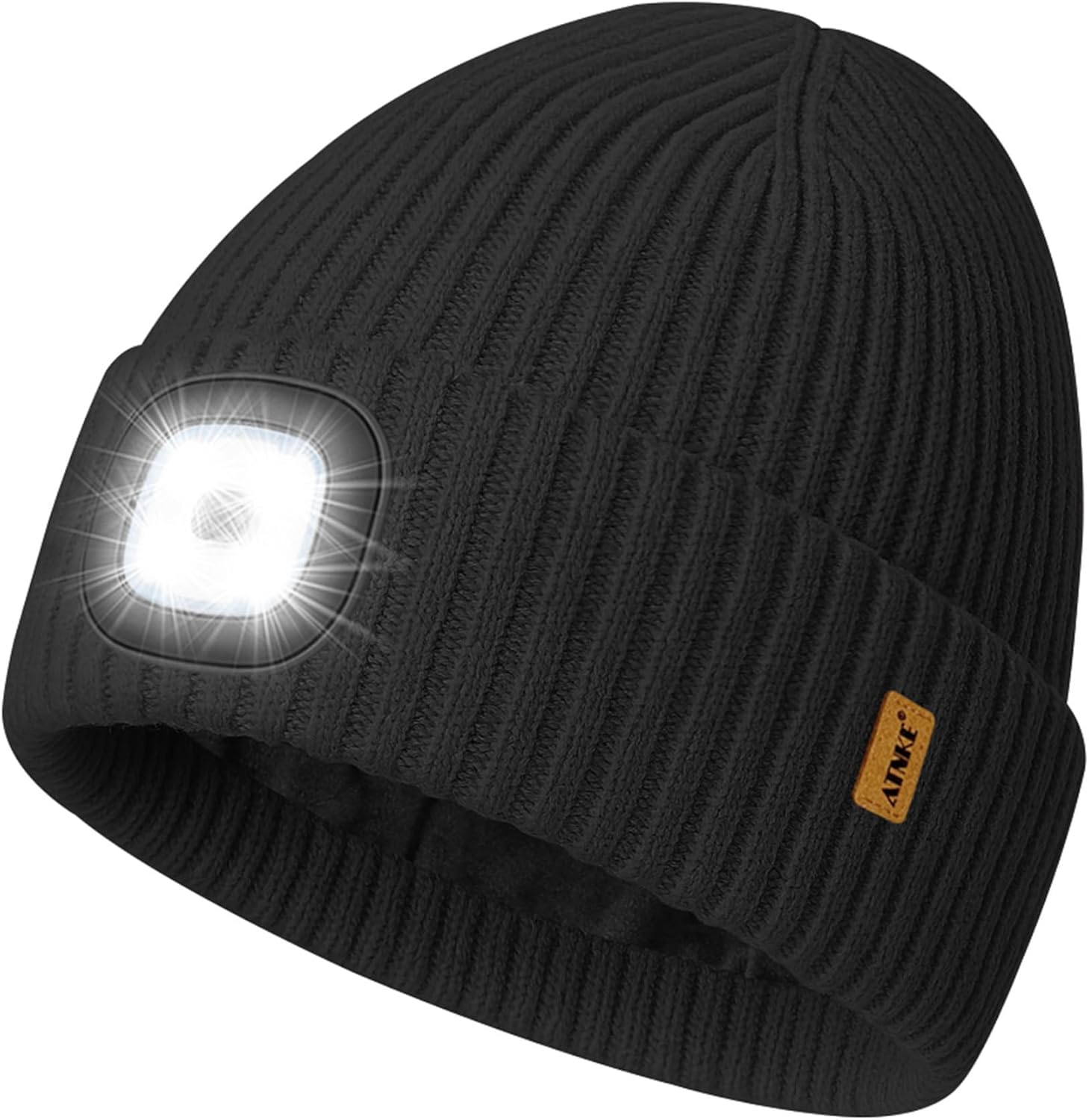 ATNKE LED Lighted Lined Fleece Beanie Cap,USB Rechargeable 4 LED Running Headlamp Hat with Light Gifts for Men and Women