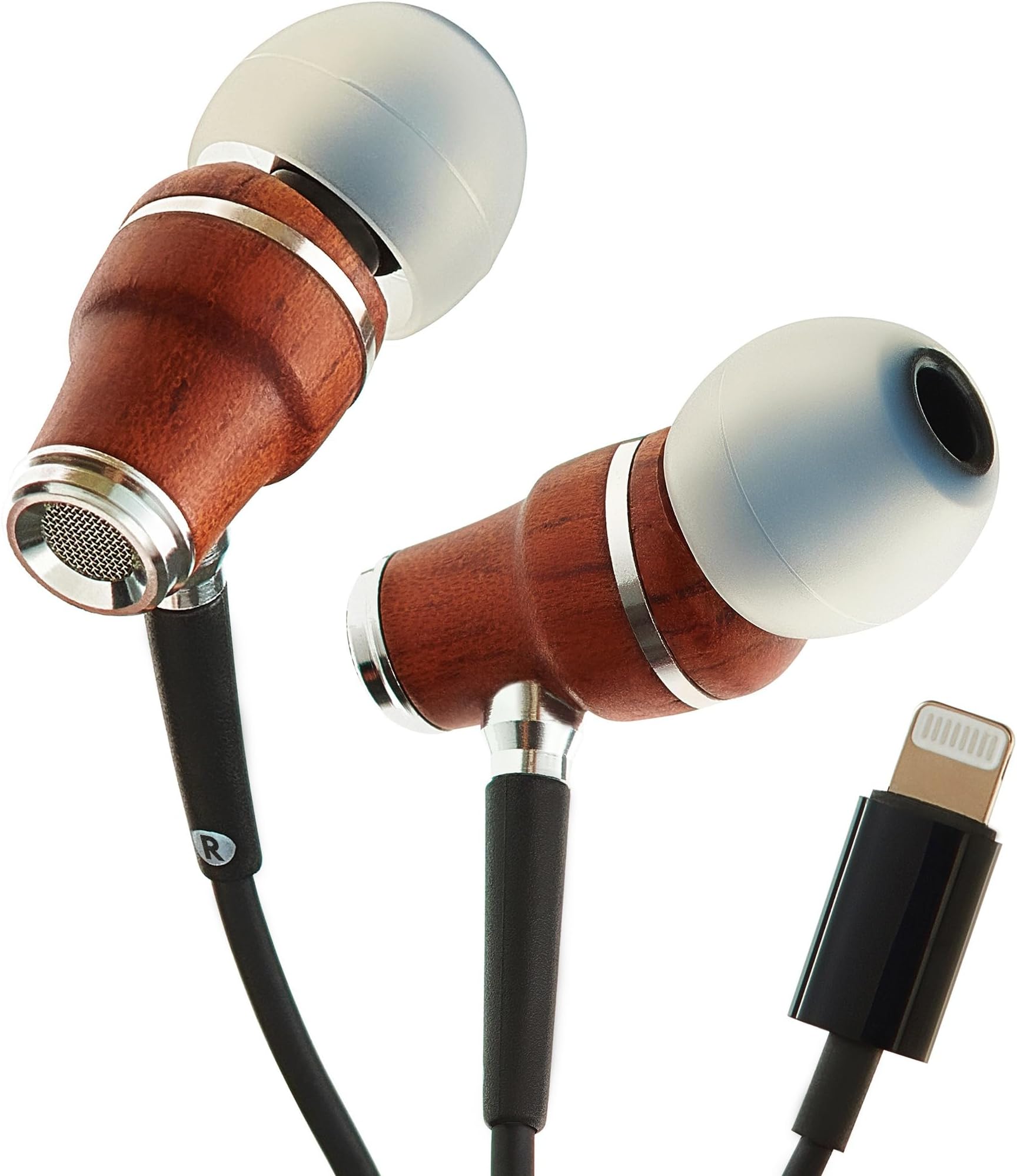 iPhone Earphones Wired Deep Bass Sound, 3D Sound, Microphone Volume Control, Noise Isolation, Bubinga Wooden with Lightning (Apple MFI Certified), iPhone SE to 14 Earbuds