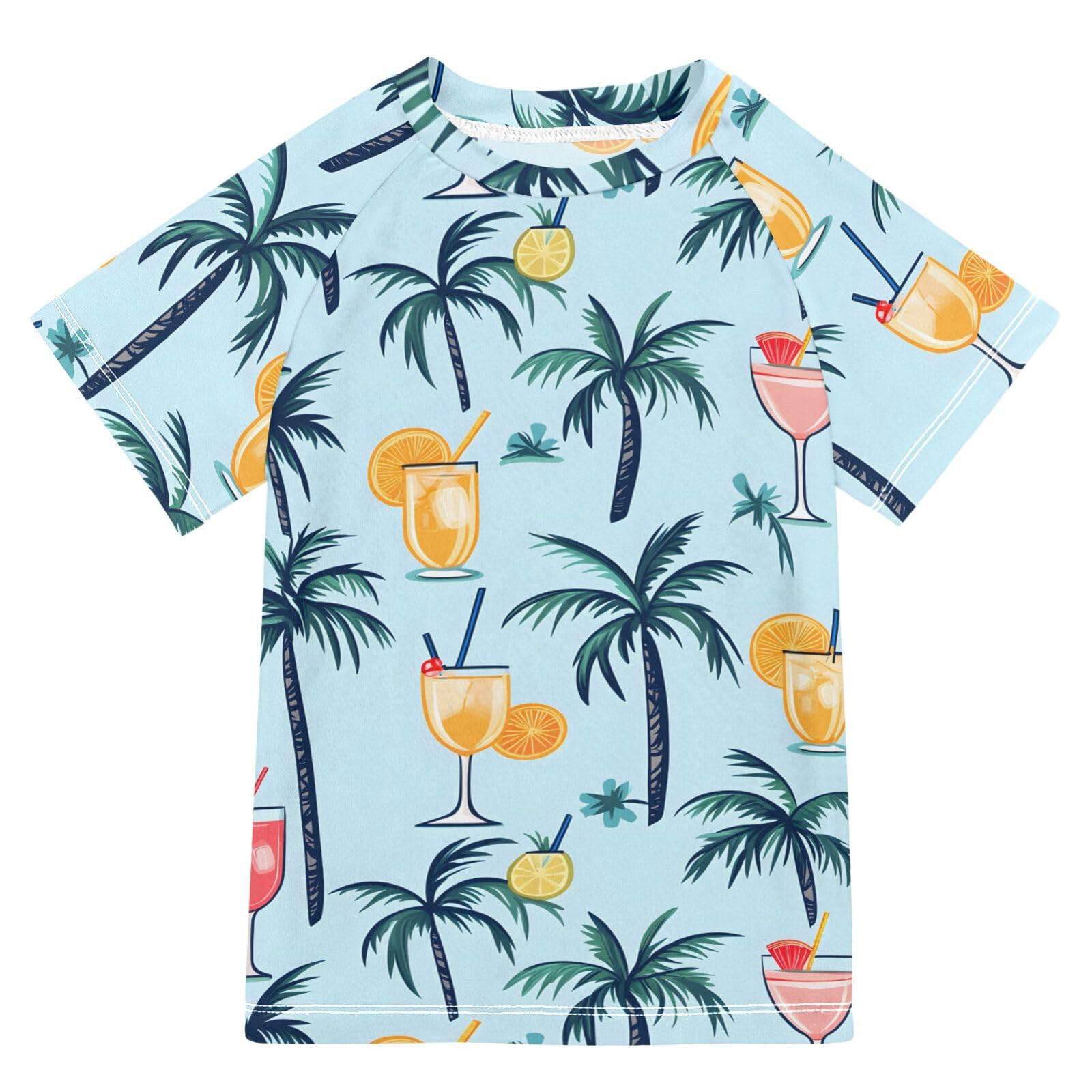 ALAZA Kids Rash Guard Boys Toddler Swim Shirts Short Sleeve Beverages Plam UPF 50+ 3T