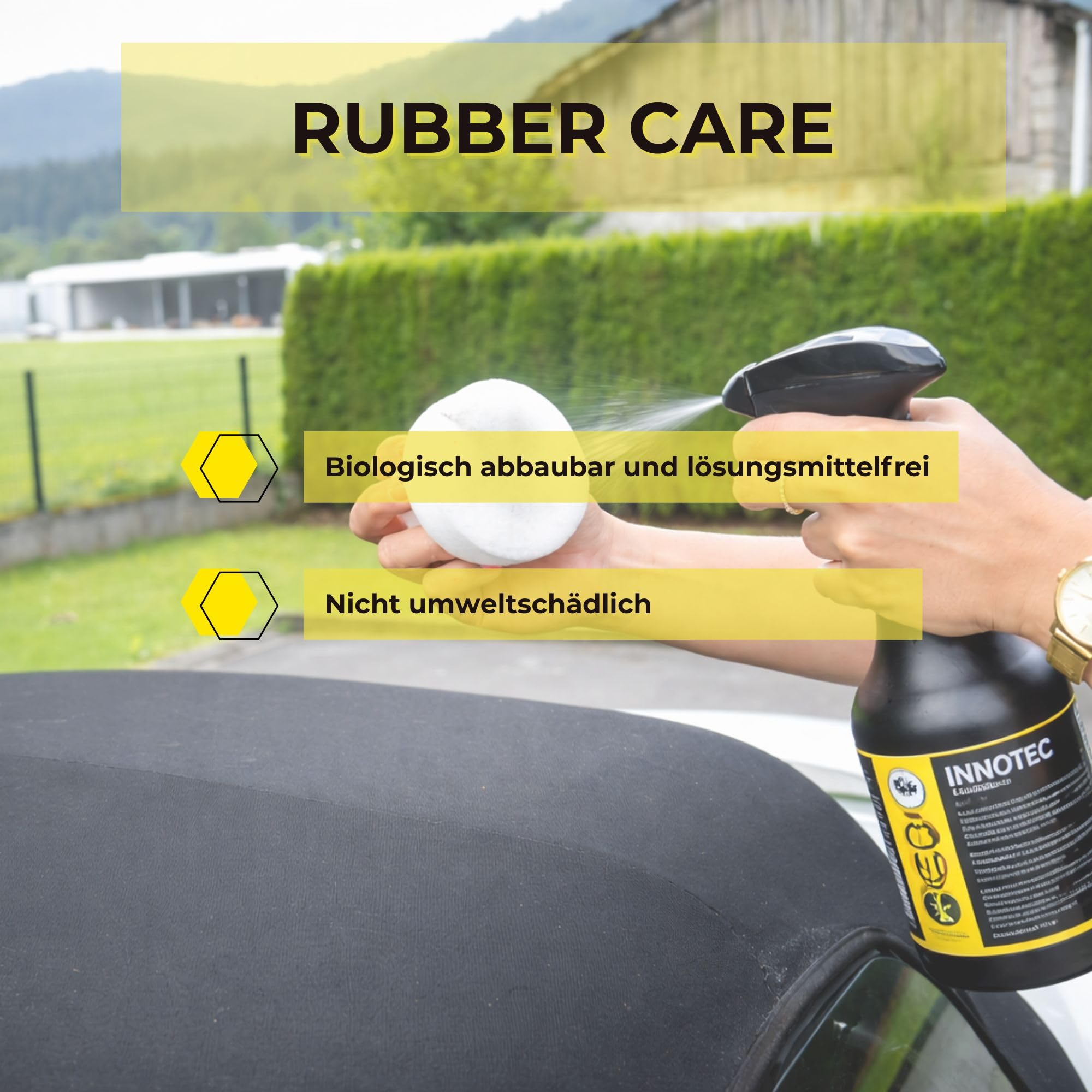2 Stück INNOTEC Rubber Care 500 ml – professionelle Gummipflege für Fahrzeugdichtungen, Reifen, Türgummis & Kunststoffteile – schützt vor Austrocknung, Versprödung & Frost – pflegt und reinigt