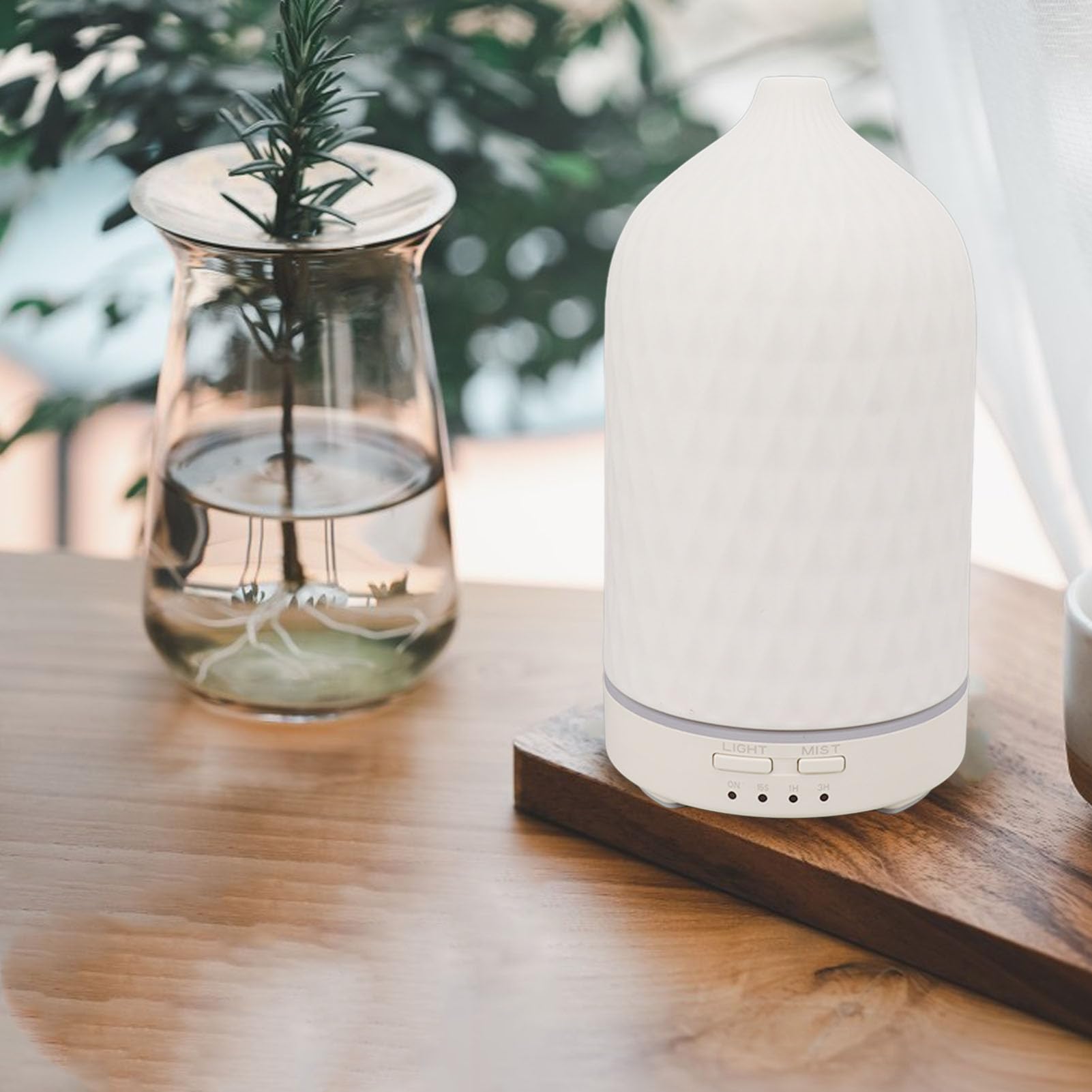 GLOGLOW Diffusore di Oli Essenziali in Ceramica Umidificatore Diffusore per Aromaterapia da 300 Ml con 7 Luci a LED Spegnimento Automatico per Home Office (Spina europea)