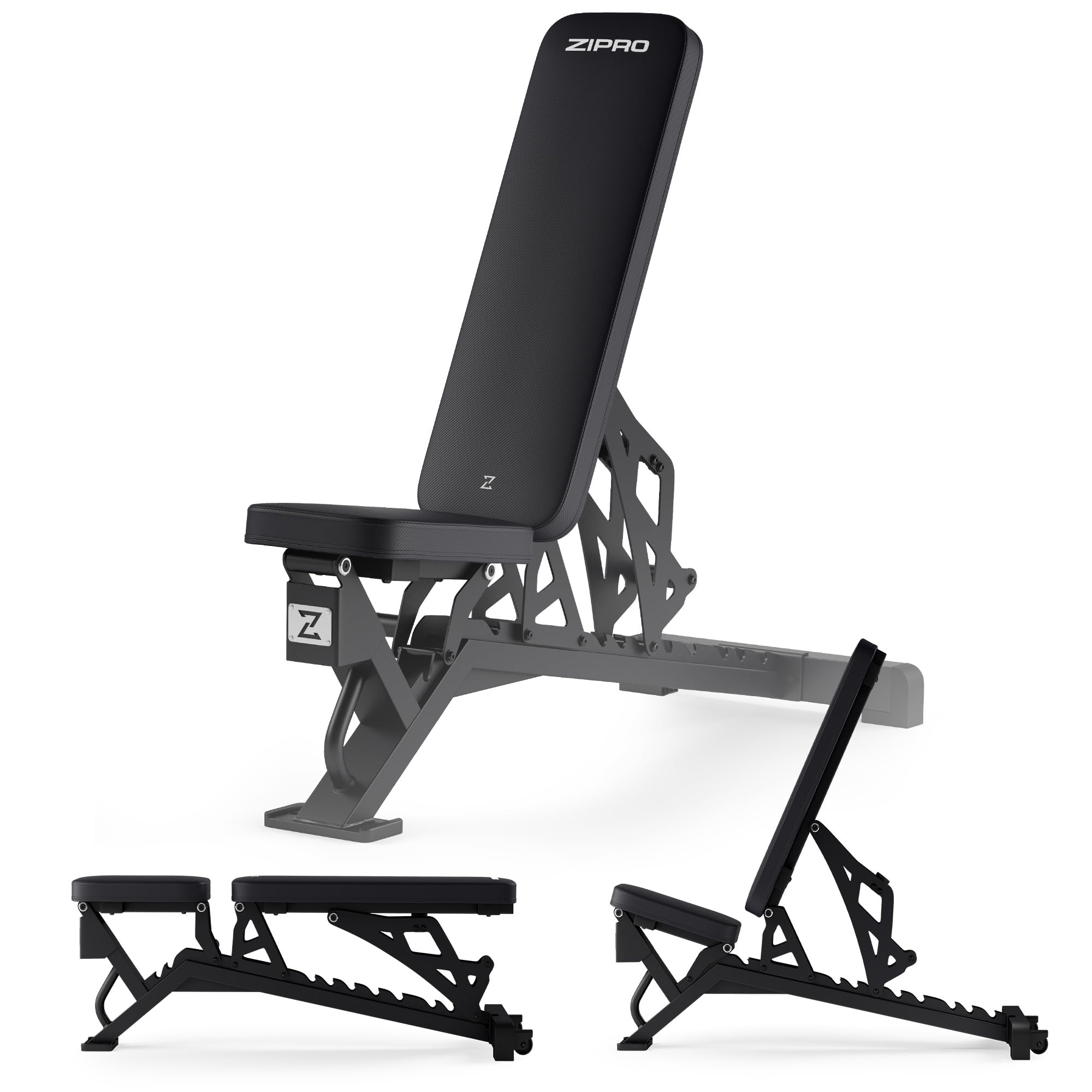 ZIPRO Regulowana ławka Nocardio, obciążenie 350 kg, ławka do fitnessu z 8-stopniową regulacją oparcia, 3-stopniowa regulacja, ławka treningowa do domu lub studia fitness, ławka Sit Up