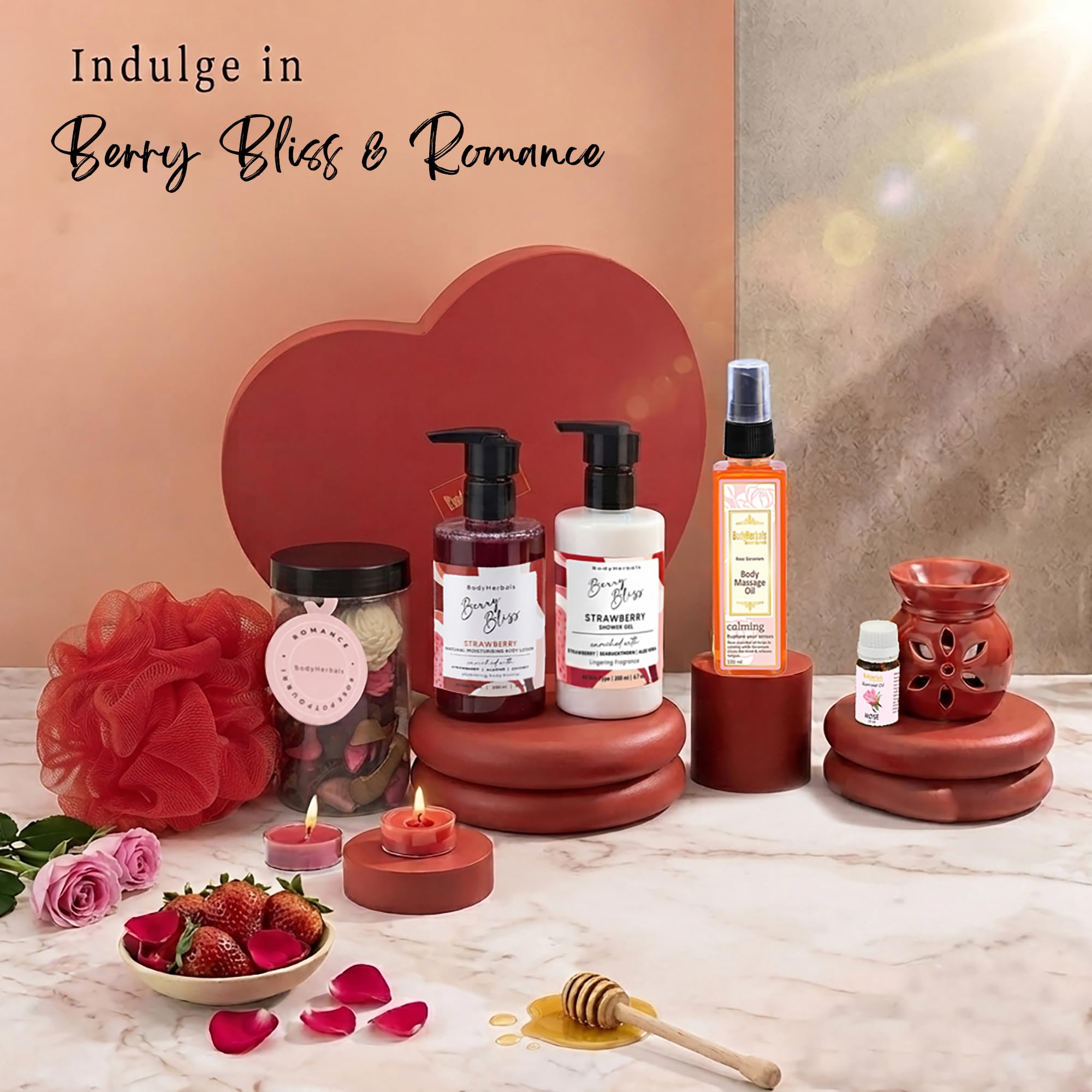 BodyHerbals Luxury Bath & Body Spa Gift Set for Women & Men – 8 Pcs Skin Care Kit with Strawberry & Rose Range | Skin Care Gift Set, Bath and Body, Gift Hamper for Women & Men | Vegan Luxury Gift Box for Birthdays, Anniversaries, Weddings, Raksha Bandhan & Special Occasions 3