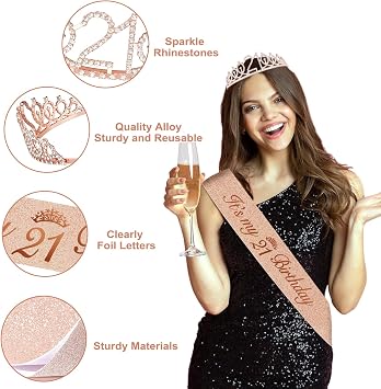Amosking 21st Birthday Decorations for Her Rose Gold Black 49pcs