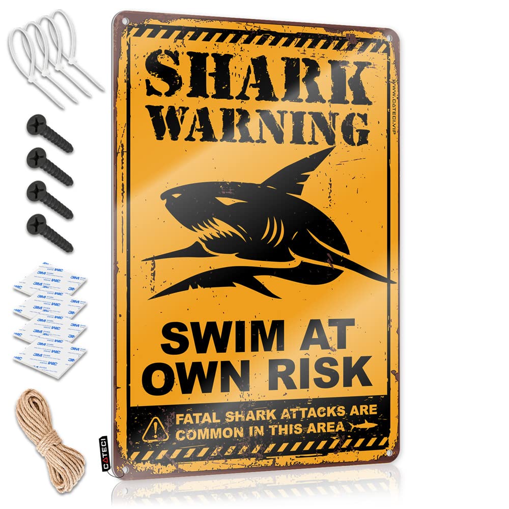 Tapestry, Funny Wall Art Autumn Retirement Shark Wrning Swim At Own Risk | Rustic Summer Wall Art(20X30CM)