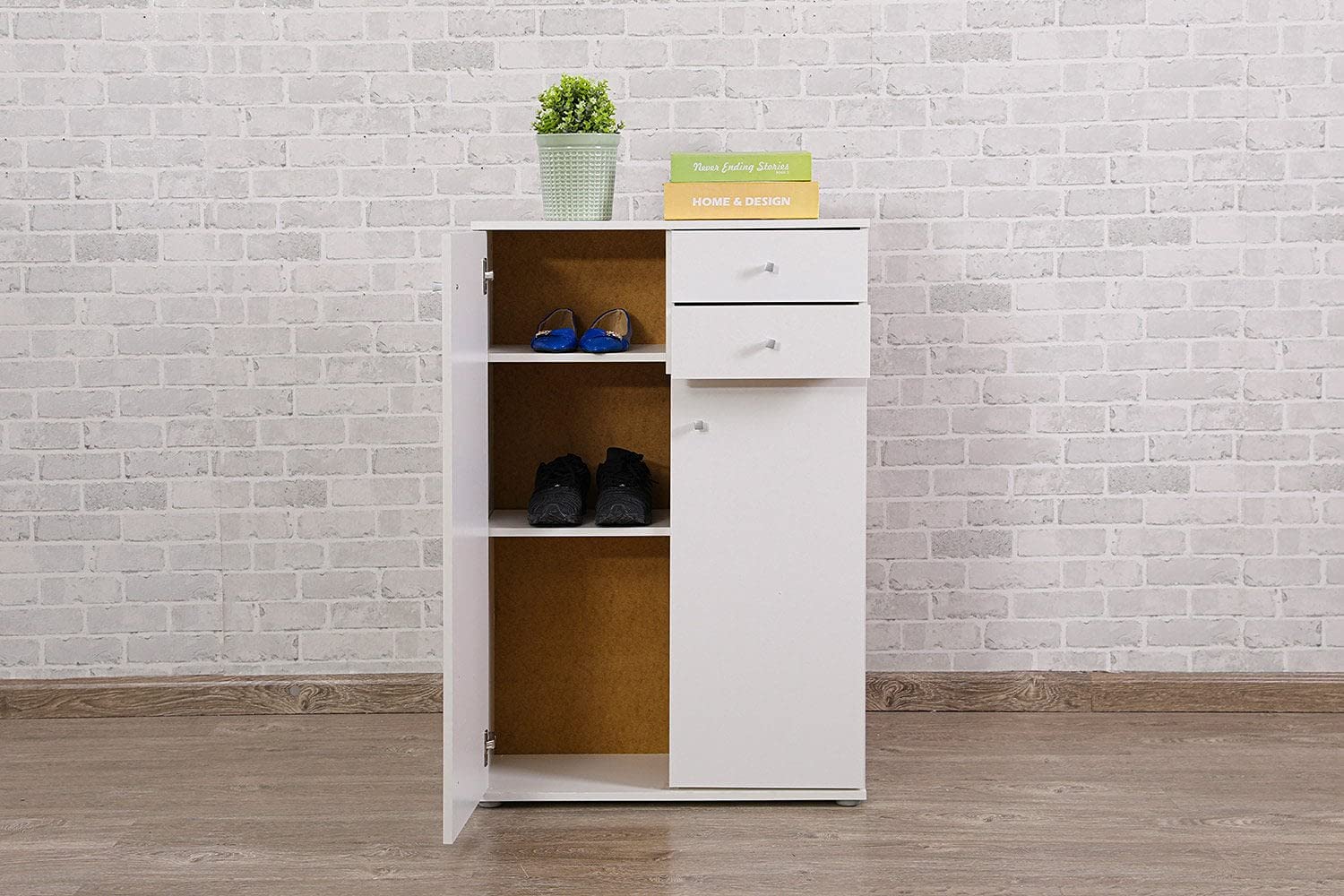 Pan Emirates Topwells Shoe Rack (2 Door+2 Drawer), White/Brown