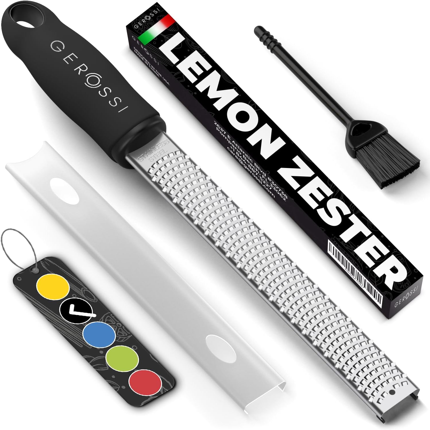 Rallador de queso de acero inoxidable y rallador de limón con hoja extra afilada, perfecto para limón, parmesano, ajo, chocolate, condimenta