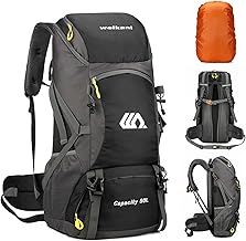 Sac à dos de Randonnée 50 L Homme et Femme, Grand Sac à dos étanche Noir avec Housse de Pluie pour Cyclisme, Randonnée, Camping, Alpinisme, Sports de Plein Air