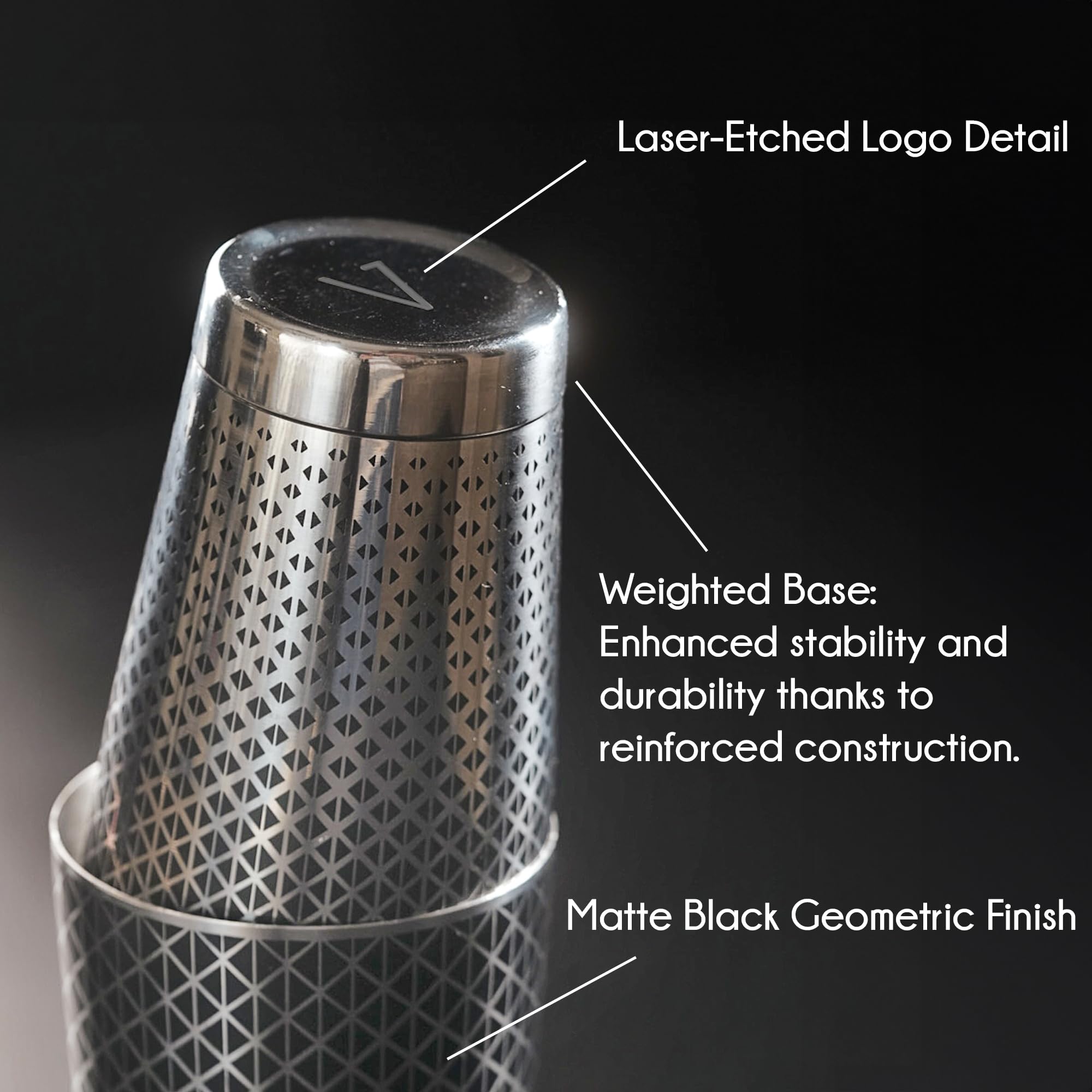 Kidia Boston Shaker Profesjonalny ze Stali Nierdzewnej 304 z Czarno‑Geometrycznym Wzorem – Zestaw Tin‑on‑Tin 828 ml + 424 ml – Drewniane Etui – Zestaw Barmana do Cocktaili, Bar, Dom, Elegancki Prezent