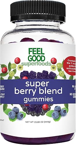 FeelGood Superfoods Suplementos multivitamínicos Super Berry, Acai, Amla, Lingonberry, Maqui, arándano y Aronia, sabor a bayas, vegano, sin OMG, 60