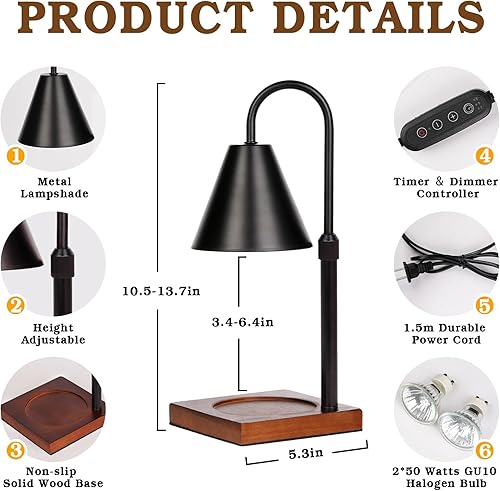 Miniatura 4 de Moderna lámpara calentadora de velas con temporizador, calentador de lámpara de vela regulable, regalos de cumpleaños para mujeres, lámpara negra,