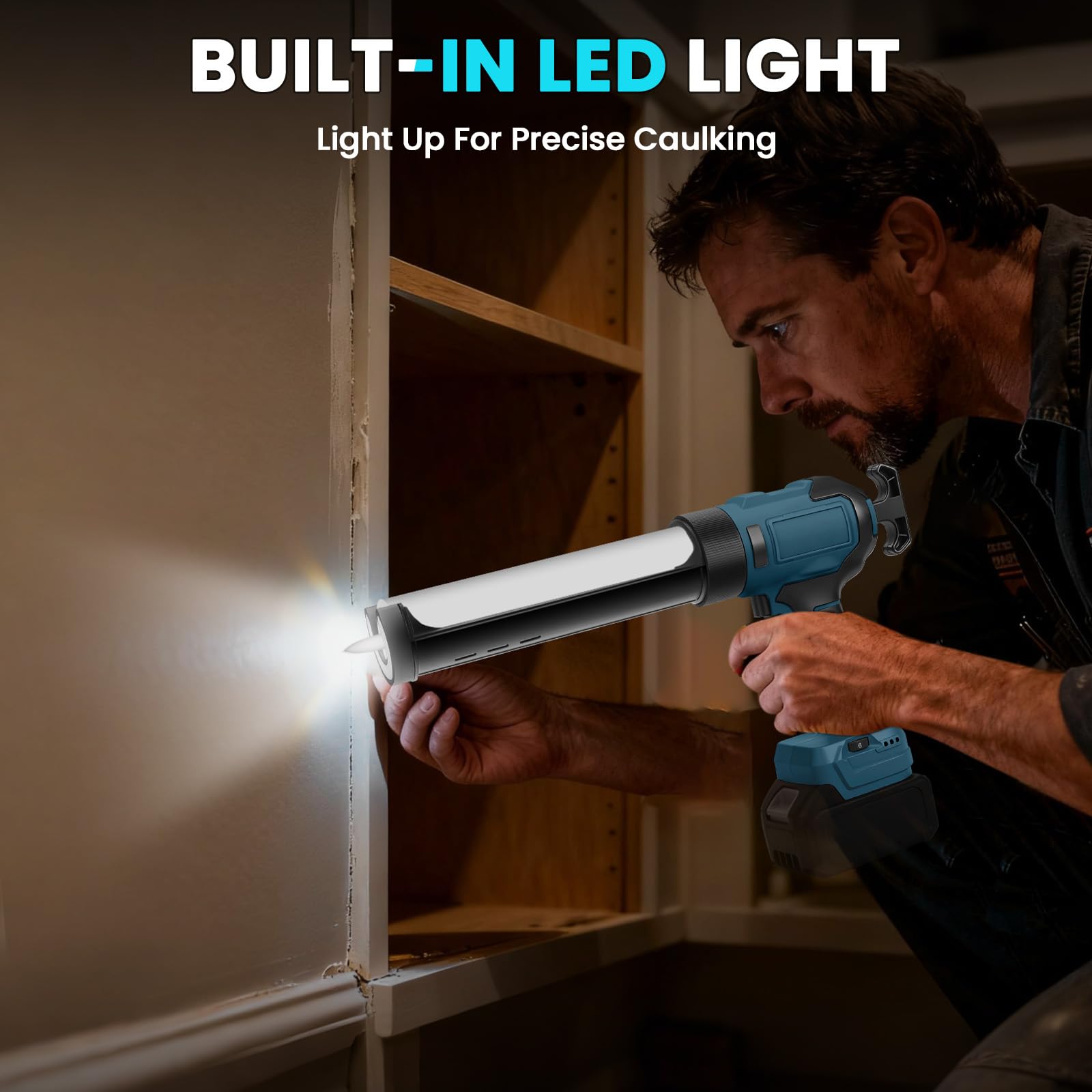 Pistola Selladora Inalámbrica para Bosch B 18V (sin Batería) | Pistola de Calafateo Eléctrica, 6 Velocidades Ajustables, Pantalla Digital y Luz LED, para Rellenar y Sellar
