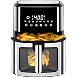 Kitchen Elite Air Fryer Stainless Steel with View Window, XL 8.5QT Large Airfryer, 8-in-1 Digital Control, 400°F Temp Controls, Nonstick Dishwasher-Safe, Space-Saving, Roast, Broil, 1500W