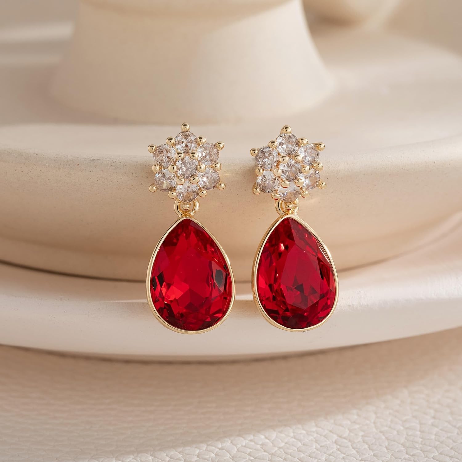 Elegant Austrian Crystal Teardrop Dangle Earrings for Women,14K Gold Plated Flower Drop Earrings Jewelry Gift for Birthday Wedding Anniversary - Image 5