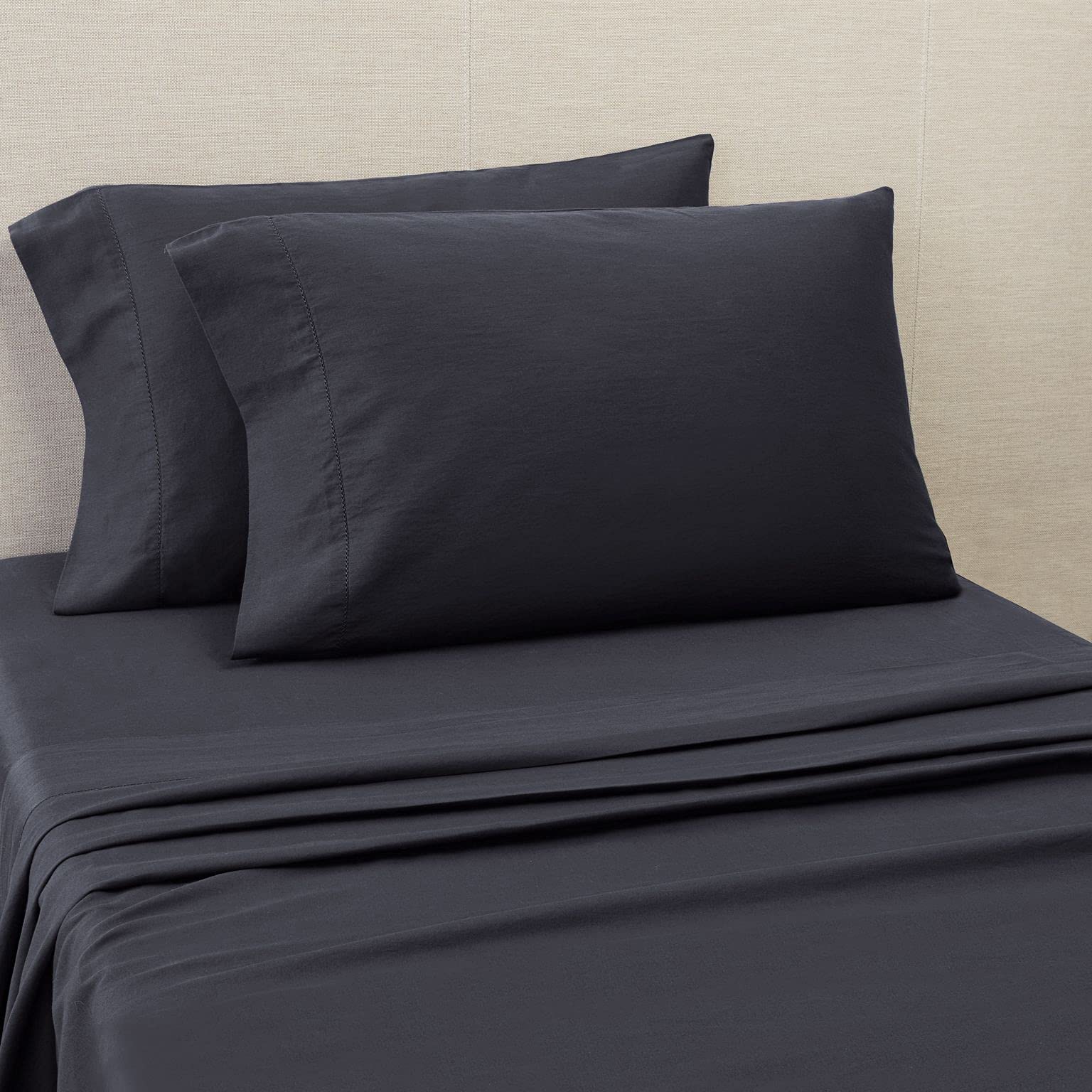 SkyHome - Organic Washed Cotton Sheet Set & Pillowcases, Queen, Flint Stone