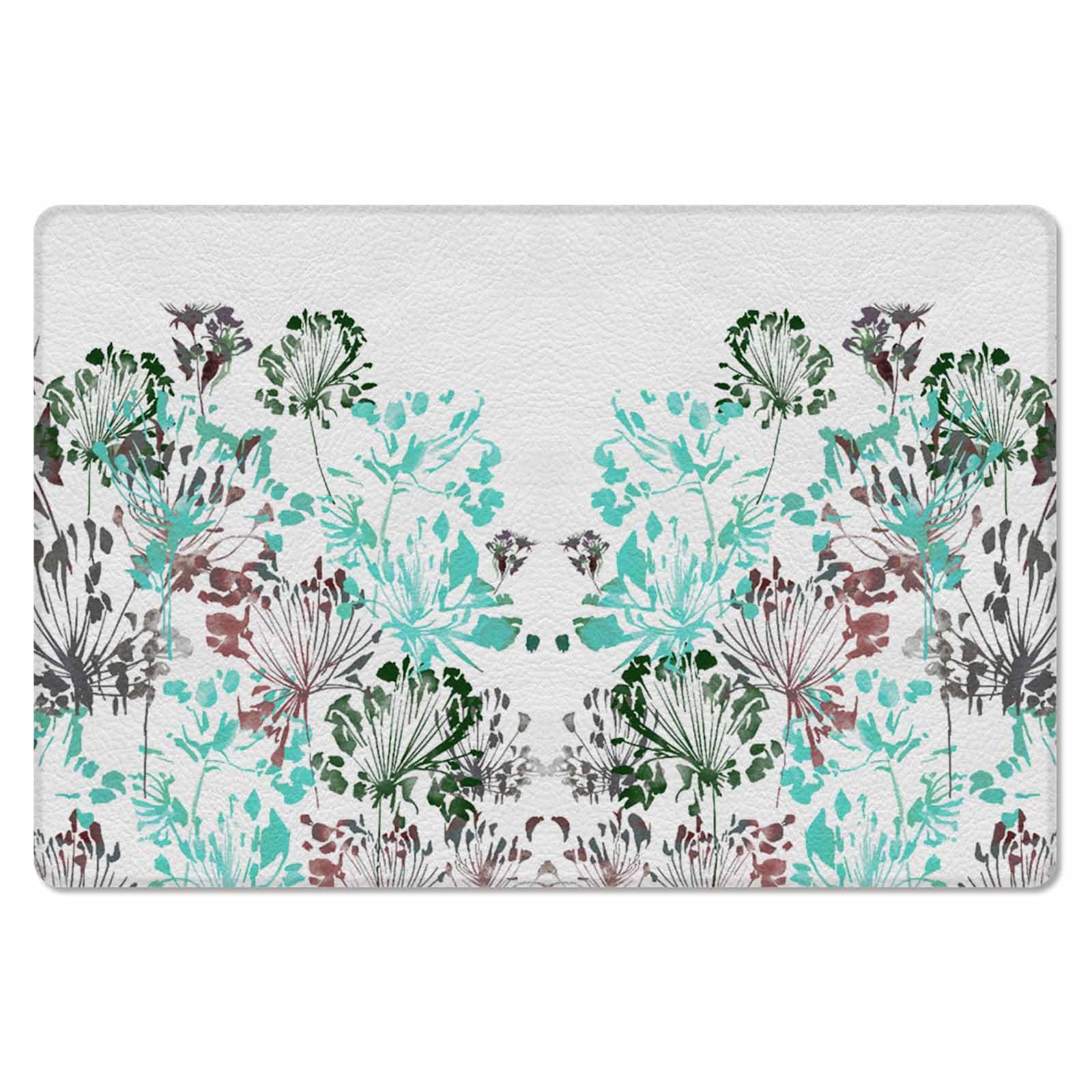 Teal Black Brown Kitchen Bath Door Mat Cushioned Runner Rug,Washable Welcome Floor Sink Antifatigue Mat,Waterproof & Non-Slip Comfort Standing Doormat,Spring Simple Flower Herb White 18