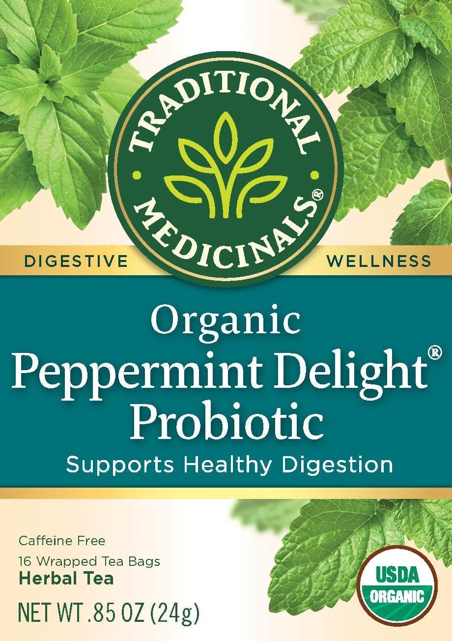 Traditional Medicinals Organic Peppermint Delight Probiotic, Supports Healthy Digestion 16 Count, (Pack of 3) Total 48 Count