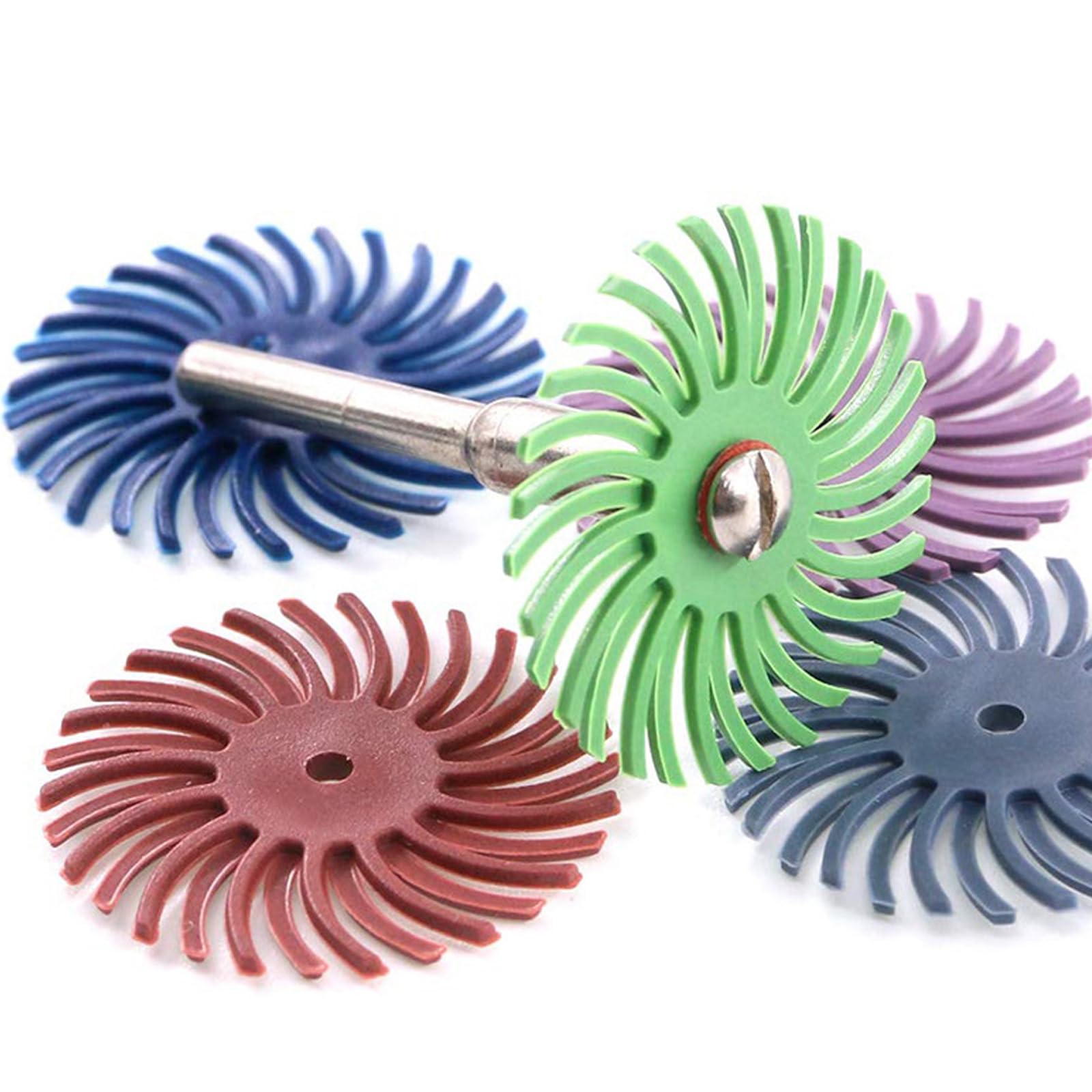 Lot de 50 disques à poils radiaux de 25 mm - 8 grains mélangés - 80/120/220/320/400/600/1000/2000 - Brosse de ponçage - Disque de polissage - Kit de polissage
