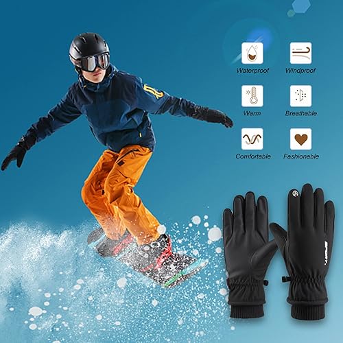 Miniatura 7 de BZGG Guantes de esquí, guantes de nieve impermeables de invierno para hombres y mujeres, resistentes al viento, con pantalla táctil, guantes
