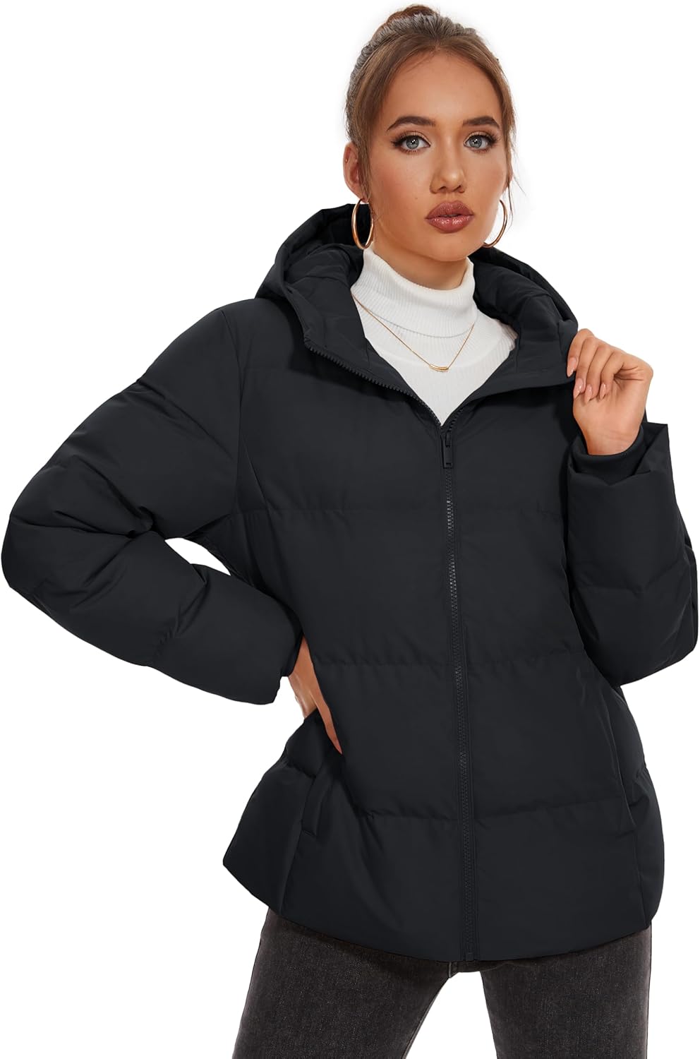 YUCOLEN Womens Down Puffer Jacket Winter Warm Hooded Coats for Women Quilted Lightweight Zip Up Snow Coats - Image 4