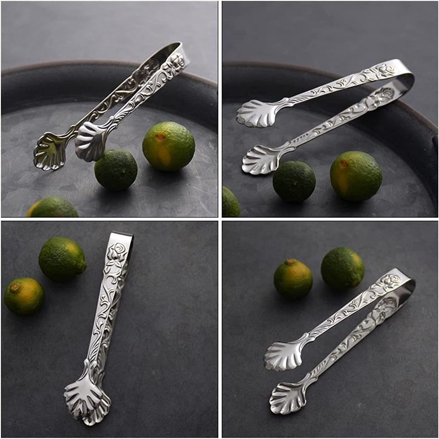 WIPPWER BARBECUE 2 pièces Pince à glaçons en Acier Inoxydable Pince à Glace Pain Nourriture BBQ Pince Barbecue Pince Pince à Glace Barre d'outils Accessoires de Cuisine Pinces(Silver)