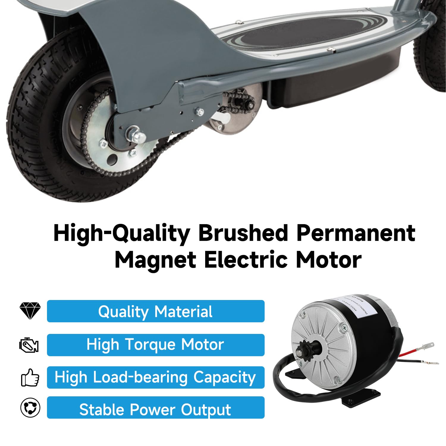 EOPOAYI 24V Electric Motor & Drive Chain Kit Replacement for Razor E300 E300S E325 Electric Scooter, 350W 2750RPM High Torque DC Motor with Chain Tensioner & Chain Breaker Drive Speed Upgrade Kit