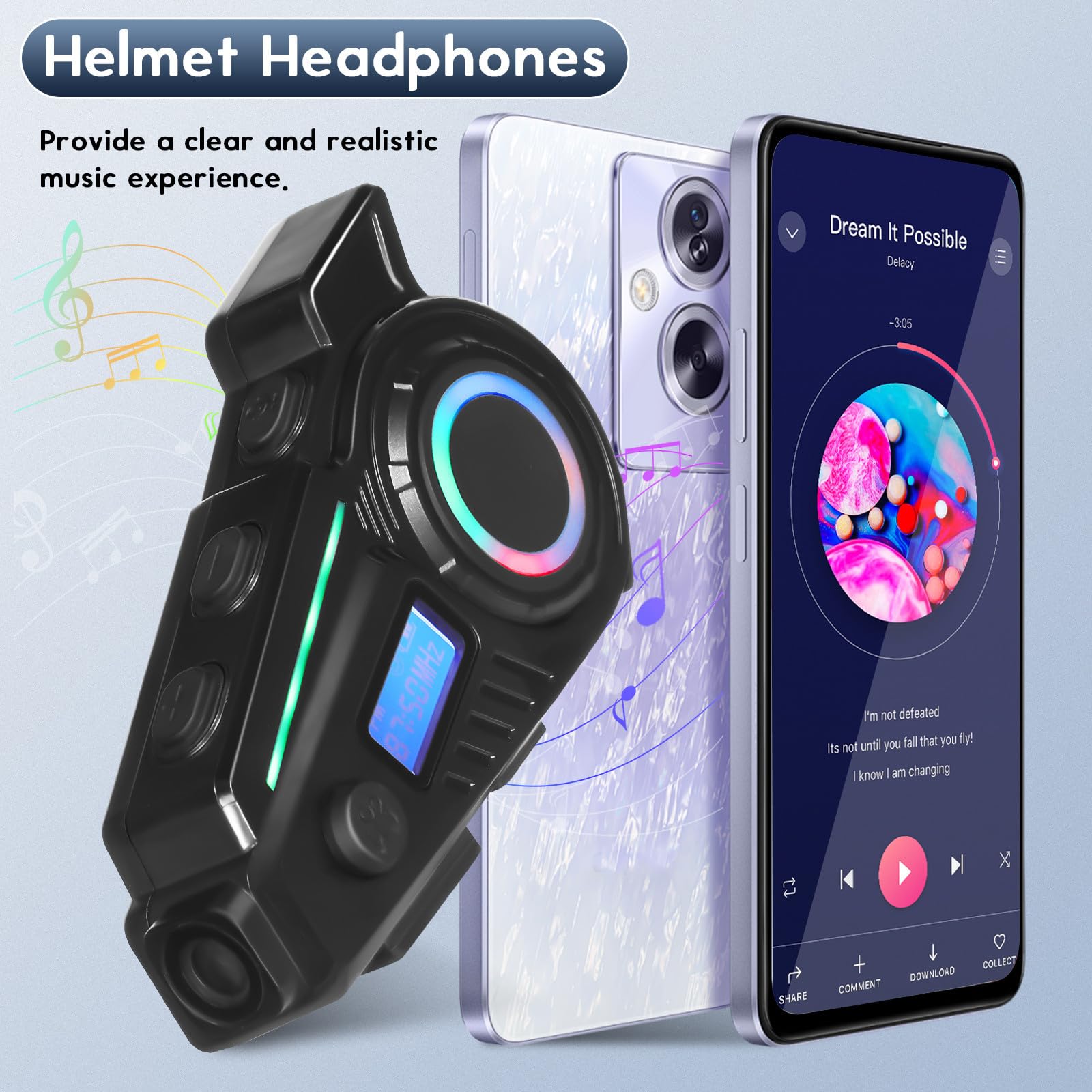 HEMOTON Oreillettes sans Fil pour Casque de Moto 5.4, Abs, 32 Go, 1200 Mah, Noir, GPS, pour Conduite à Moto et Ski