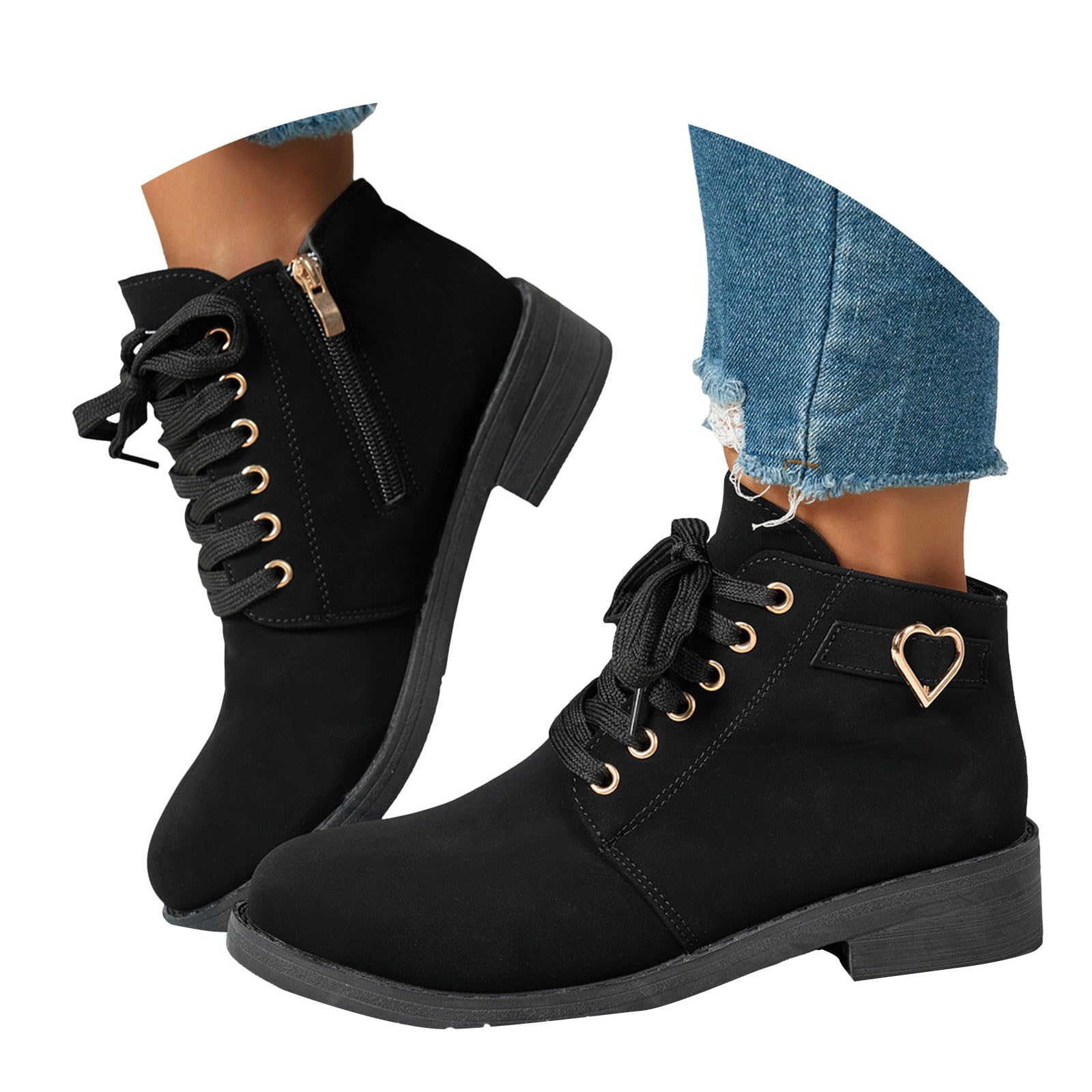Womens Ankle Boots Lace up Fashion Combat Booties Low Heel Suede Boots for Women Comfortable Shoes Fall Winter